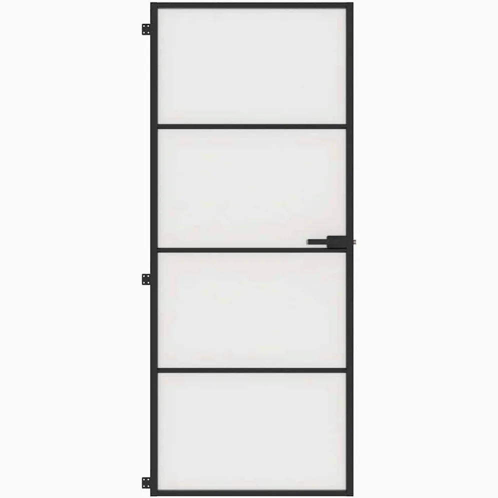Puerta Interior Delgada Negra Vidrio y Aluminio 83x201,5 cm Negro,155119