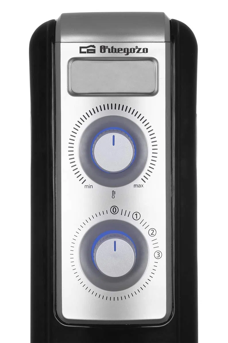 Orbegozo RN 2000 - Radiador de aceite, 9 elementos, luz LED, termostato regulable, Recogecables, Ruedas pivotantes, Negro, 2000 W