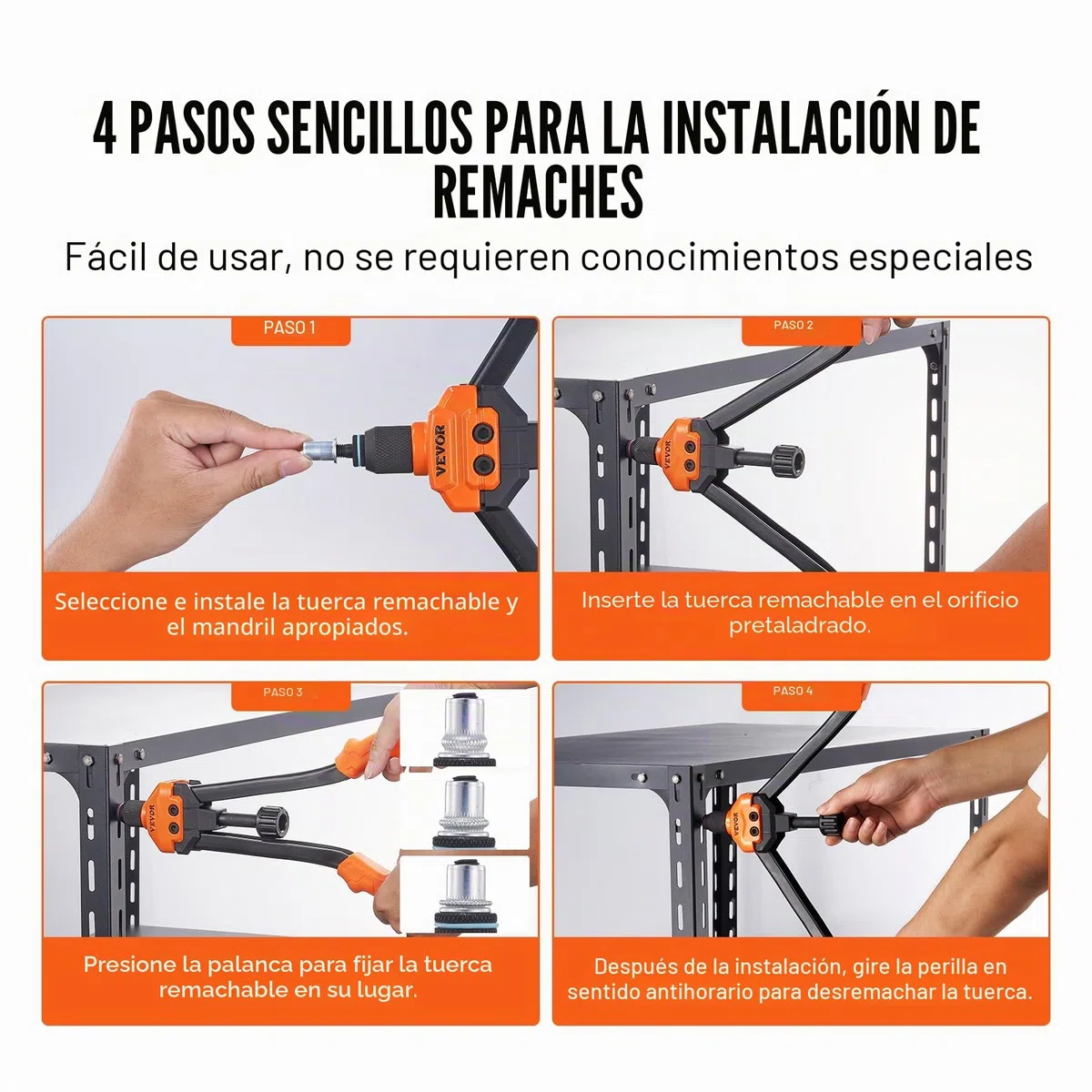 VEVOR Remachadora Manual de Tuercas Alicates de Inserción Roscada de 41cm con 13 Mandriles 186 Tuercas Herramienta de Remachado Botón Desviador Estuche de Transporte Portátil para Bricolaje Automotriz