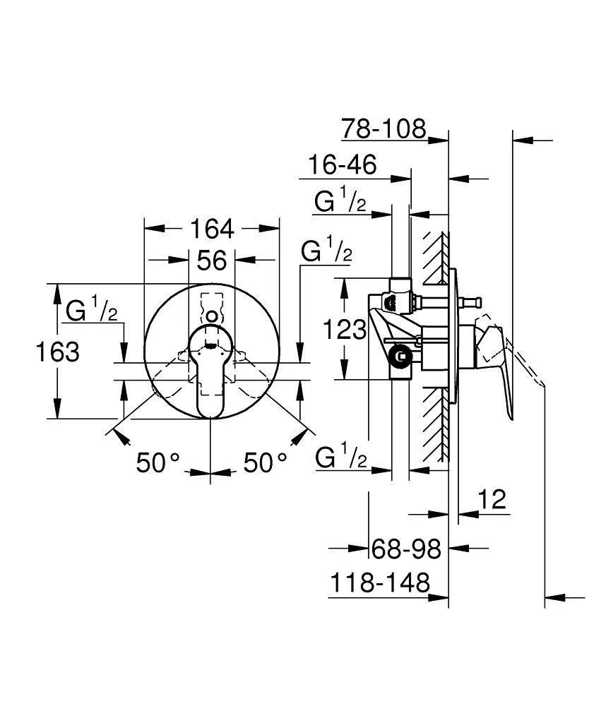 Grohe Bauedge Grifo Monomando Empotrado para Baño y Ducha (Ref. 29079000), Cromo