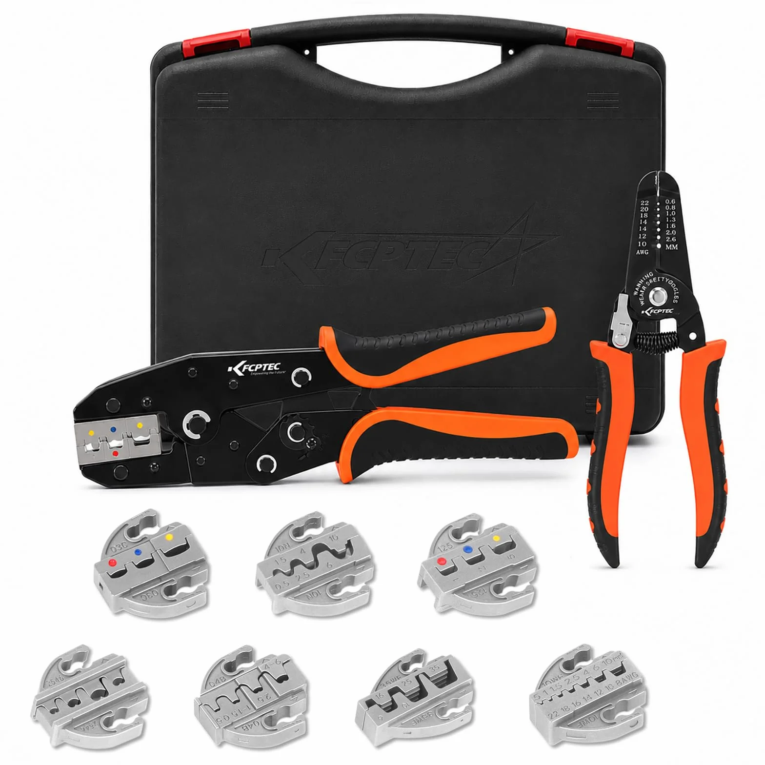 KF CPTEC Juego de 9 Piezas Crimpadora -Alicates con mordazas cambiables para engarzar para Cables Eléctricos,termorretráctiles,no aislados,de nylon,conector solares,terminales Férula,dupont