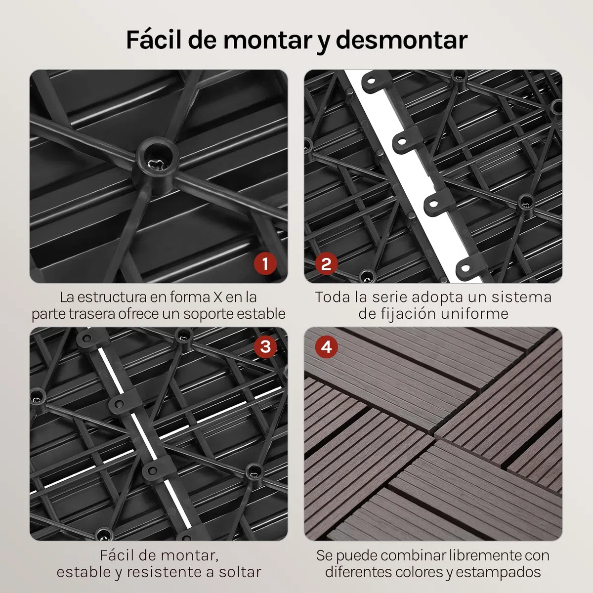 WOLTU Suelo de WPC Set de 22 Baldosas de Madera Exterior para Porche Patios Jardin, 30 x 30 cm Compuesta Azulejos para Terraza Marrón