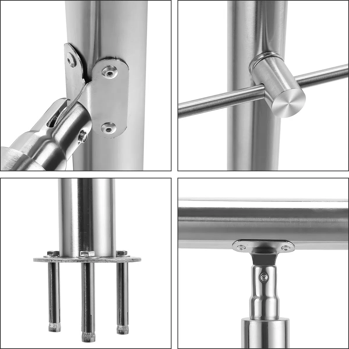 Barandilla de acero inoxidable, pasamanos para escaleras, 120 cm, con 2 travesaños y accesorios para escaleras, parapeto, balcón