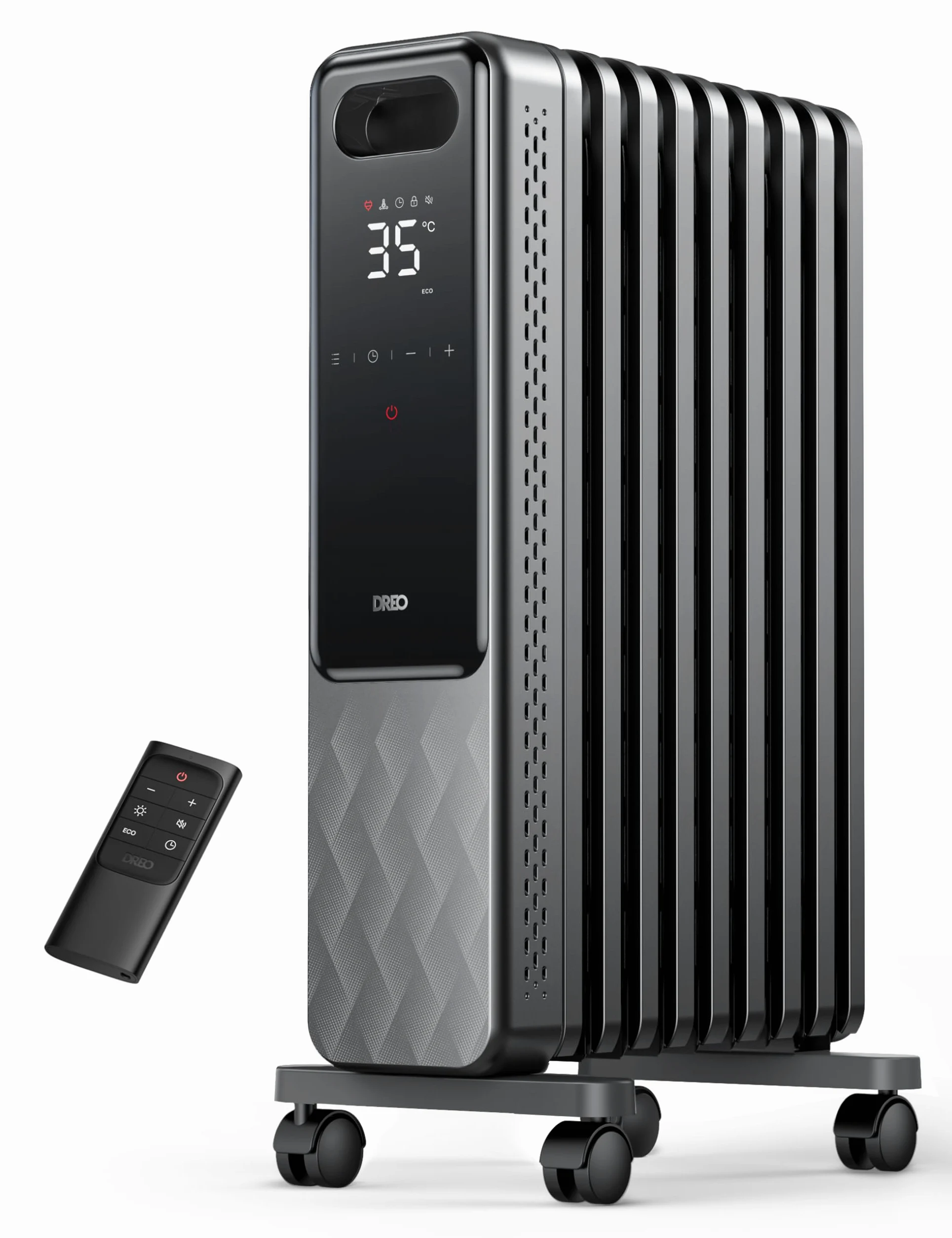 Dreo Radiador de Aceite 2000W, Calentador de Aceite Eléctrico Portátil 9 Elementos Con Mando a Distancia, Temporizador 24h, 3 Ajustes de Calor, 4 Modos, protección contra sobrecalentamiento