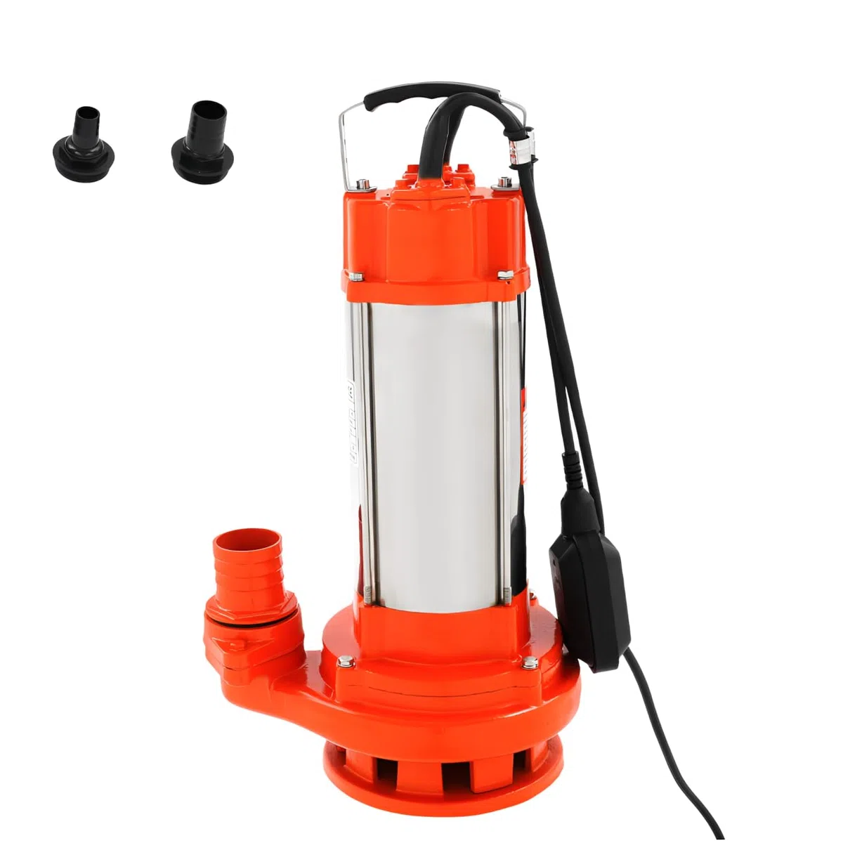 Bomba de agua sucia, 2200 W, 26000 l/h, bomba sumergible con interruptor de flotador, acero inoxidable, altura de impulsión 25 m, bomba fecal con asa, bomba con trituradora (naranja)