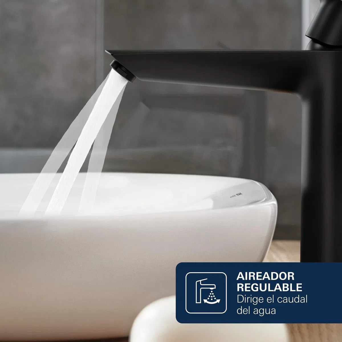 GROHE Dice Grifo de Lavabo XL Cuerpo Liso para Lavabos Exentos (Cartucho Cerámico 28 mm, Ahorro de Agua, Conexiones 3/8", Fácil de Instalar QuickTool Incluido), Negro Mate, 1018922430