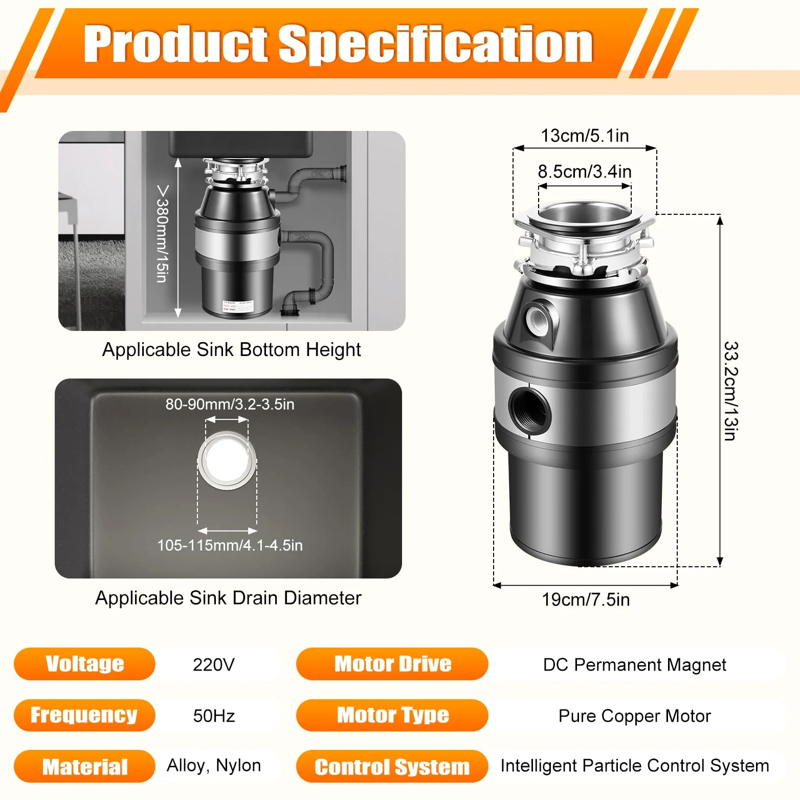 Disipador de residuos de alimentos para el hogar, 560 W, 1400 ml, 3500 rpm, para el hogar, cocina, alimentos, procesador, desposador, triturador de residuos de fregadero