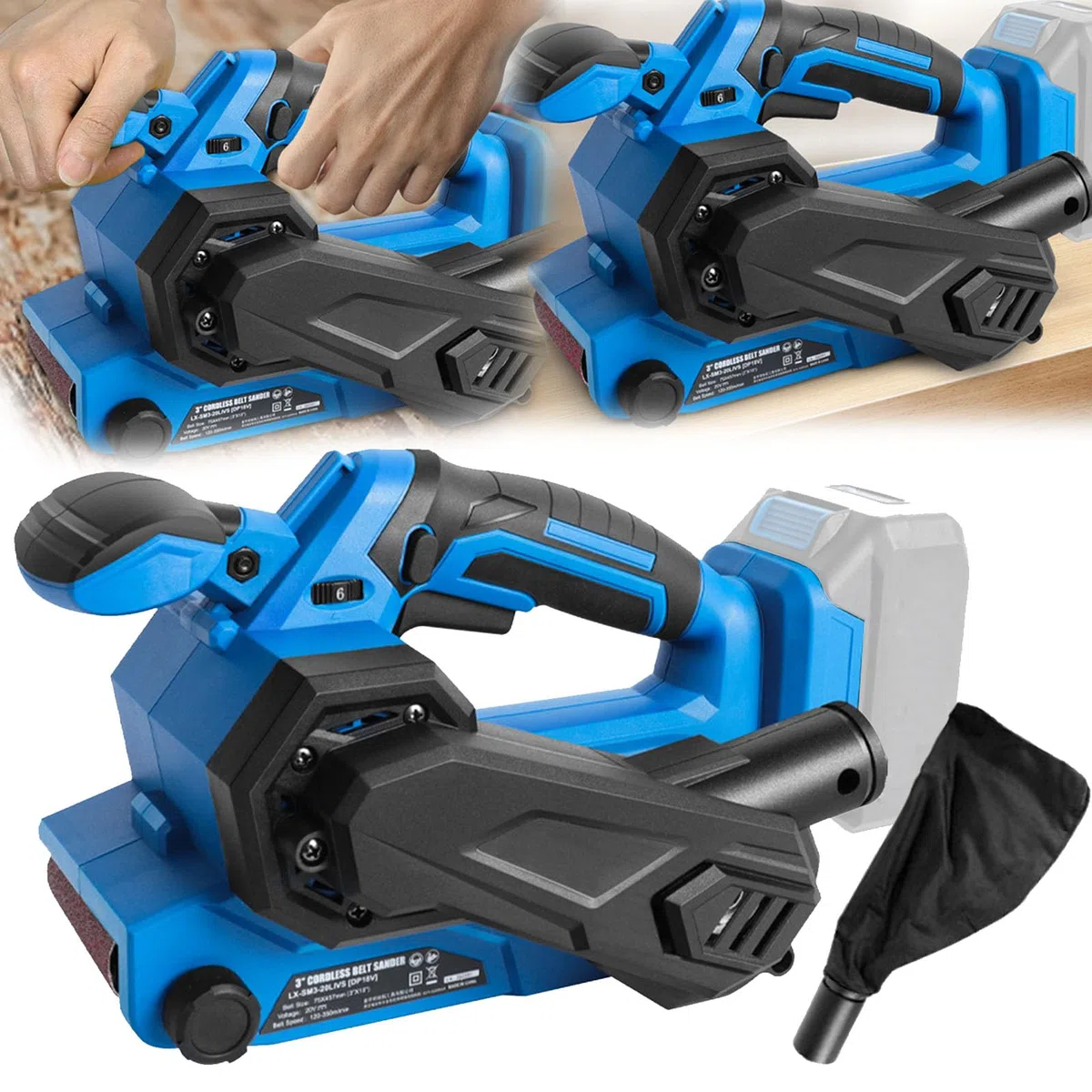 Lijadora Banda, Inalámbrica Para Lijadora Banda Sin Escobillas Para Makita 18V Inalámbrica 6 Velocidades Variables Herramienta Pulido Con Bolsa Para El Polvo Para Madera Metal (Batería No Incluida)