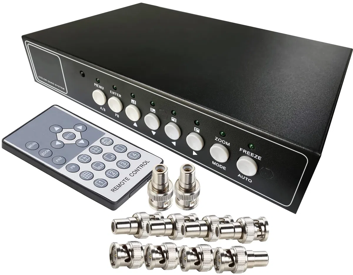 UHPPOTE 8CH Color Quad System Video Splitter CCTV Procesador de cámara CCTV con control remoto 10 adaptador BNC