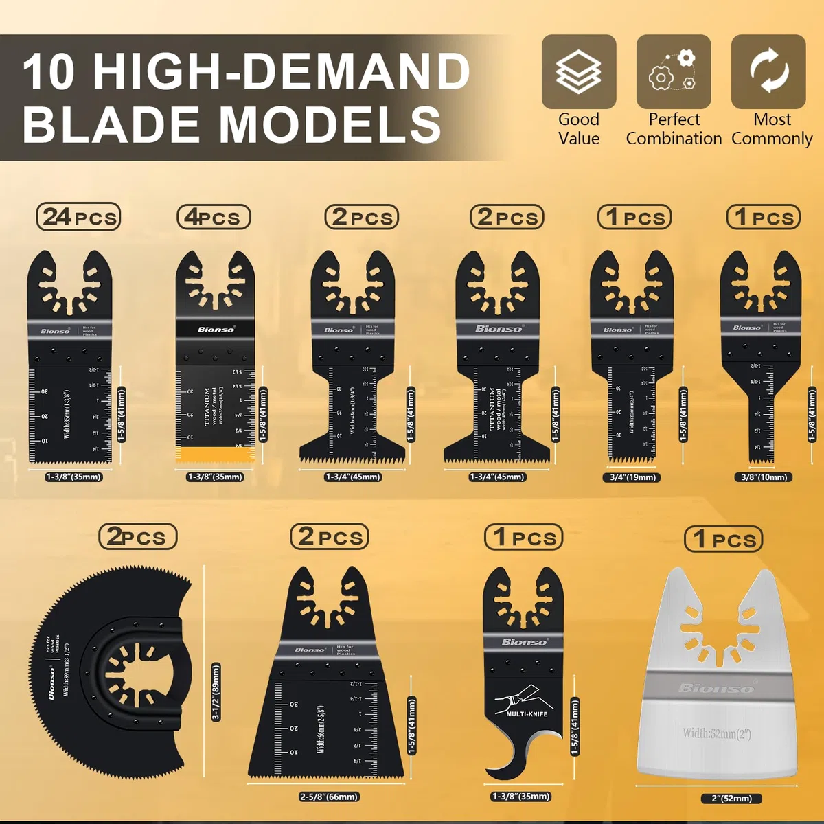 Bionso 35 hojas de sierra oscilantes, kit multiherramienta premium para madera y metal, cuchillas de herramientas para Dewalt Worx Rockwell Wen Milwaukee Makita Ryobi Bosch Fein Porter Genesis Negro