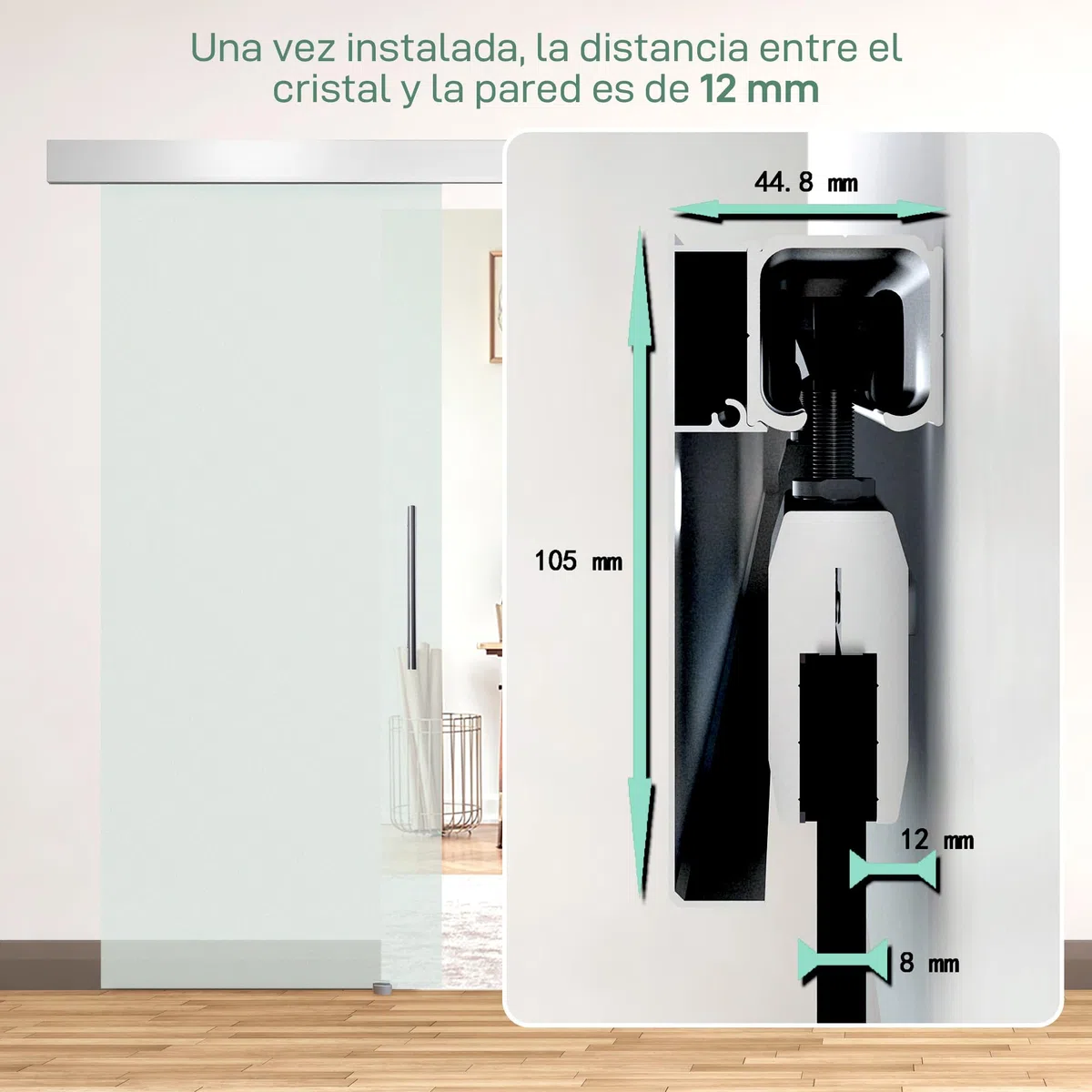 HOMCOM Puerta Corredera 77,5x205 cm Puerta Corrediza de Cristal con Riel Silenciosa para Sala de Estar Comedor Translúcido