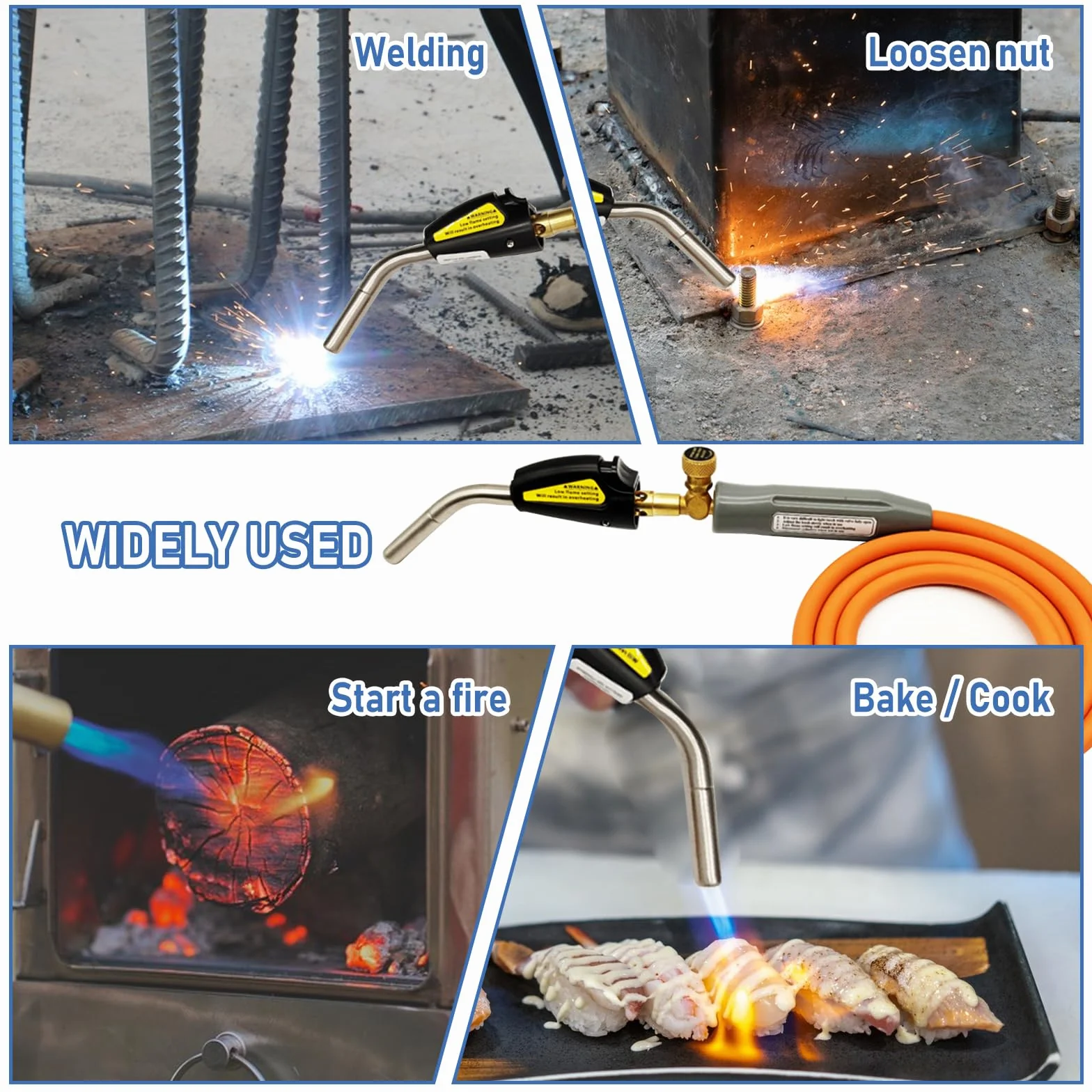 MAPP - Antorcha de propano con manguera de 4.9 pies, gatillo automático y válvula ajustable