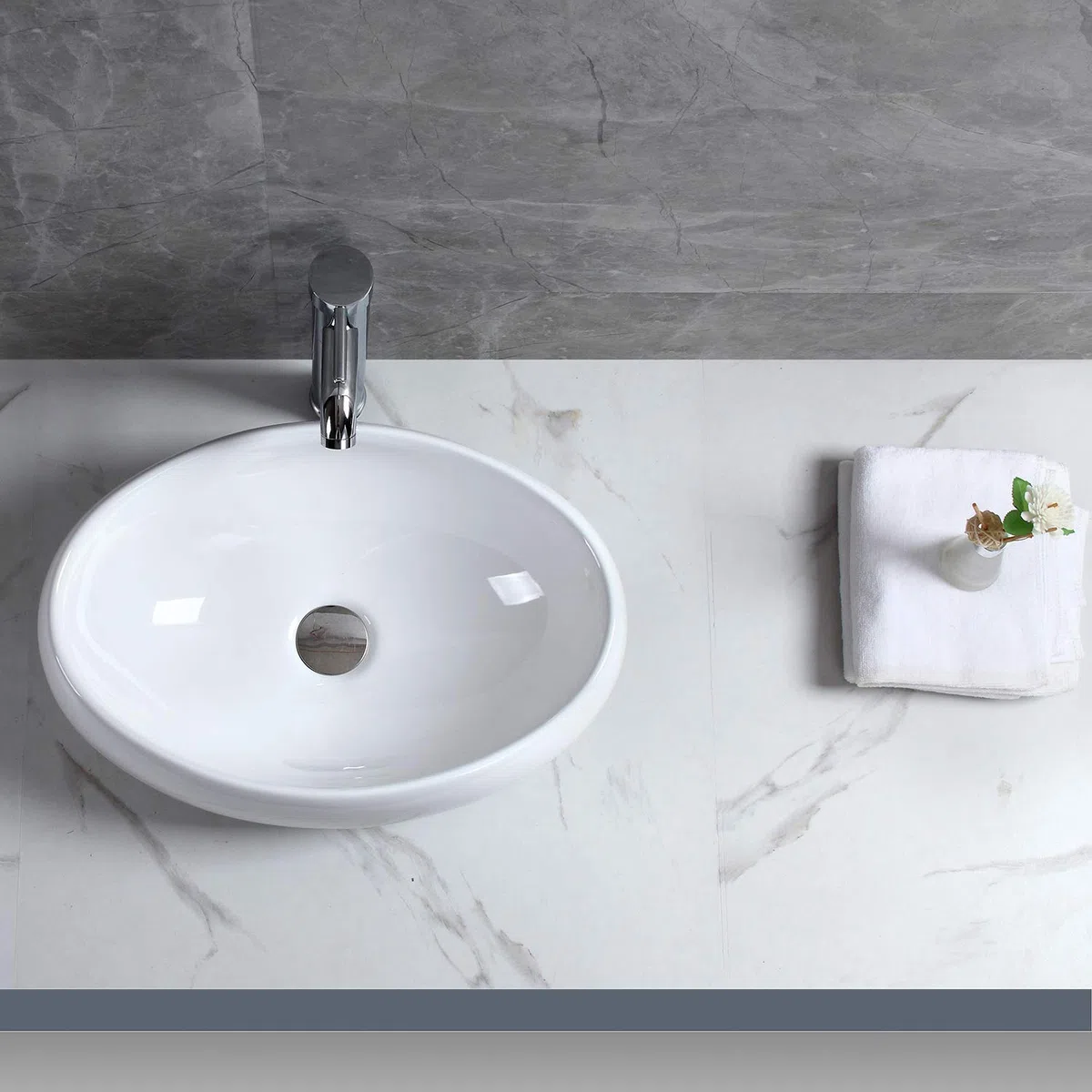 Lavabo de Cerámica Lavabo de Recipiente Ovalado de Blanco Lavabo Sobre Encimera Para Guardarropa Baño Cocina