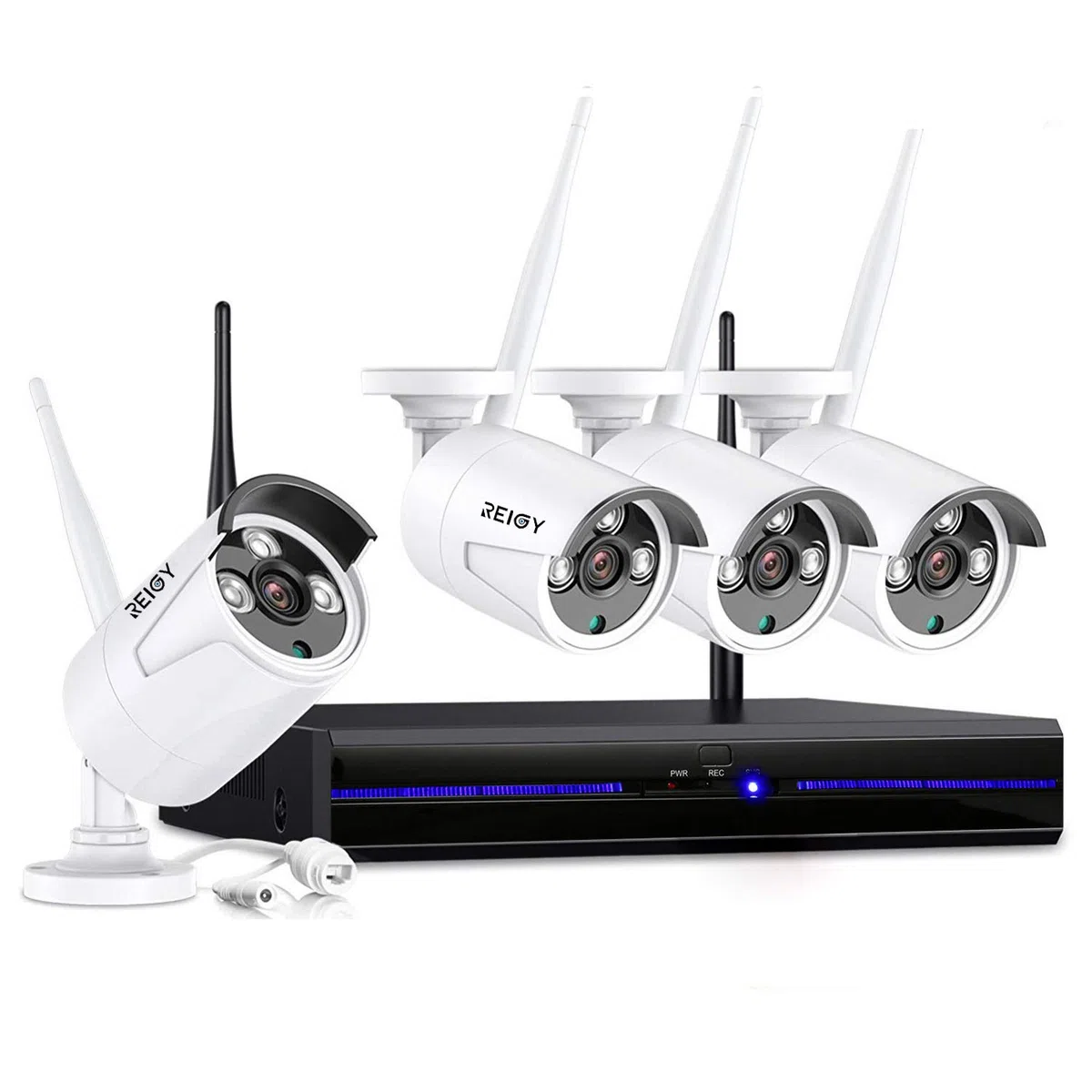 REIGY Kit Cámara de Vigilancia WiFi Exterior 1080P, 4X2MP Cámara IP 8CH NVR Visión Nocturna Detección Movimiento