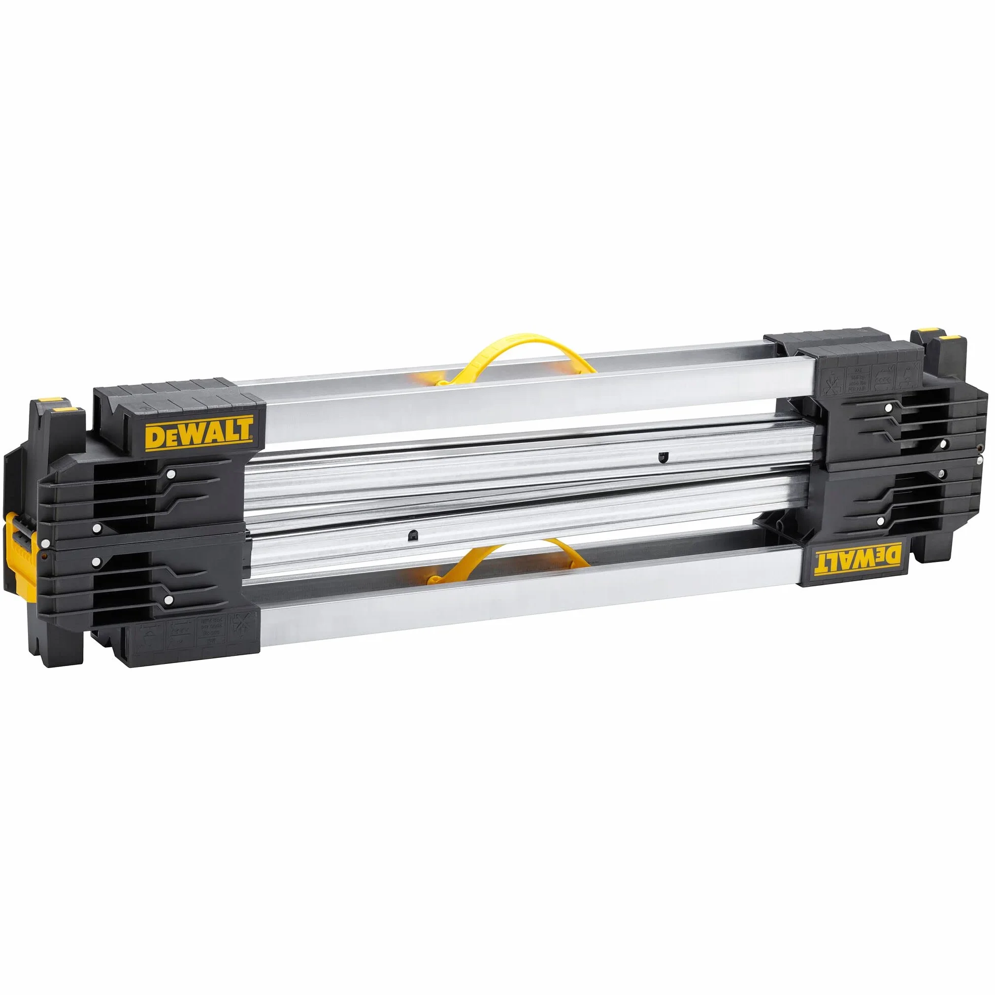 DEWALT DWST1-75676 - Par de Caballetes Metálicos Plegables, Capacidad 900 kg, Altura 1117 mm, Superficie de Goma, Ranura en Forma de V, Bisagras Laterales y Mangos Flexibles