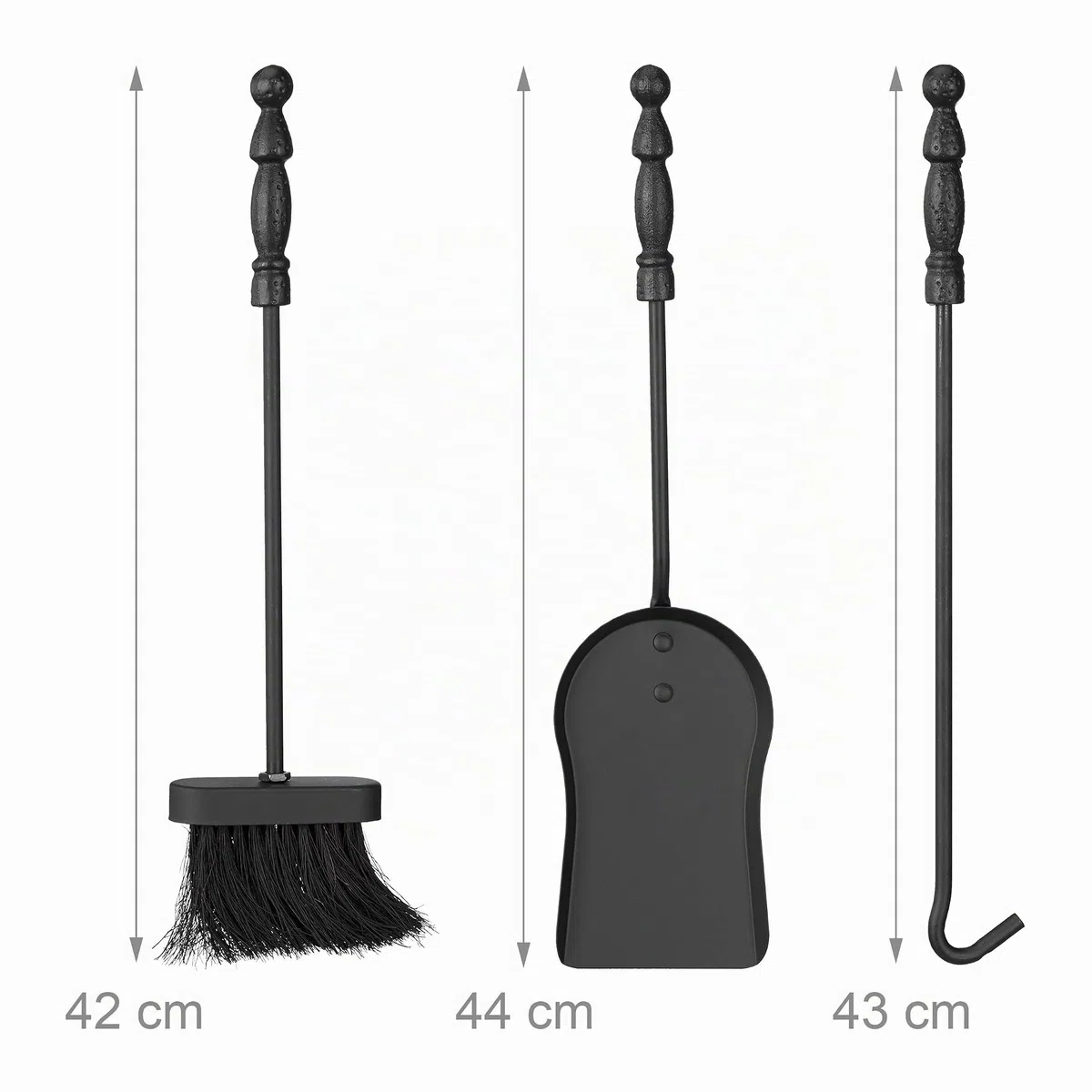 Relaxdays Kit de Accesorios de Chimenea, Pala, Escoba & Atizador, Soporte de Hierro Fundido, Negro