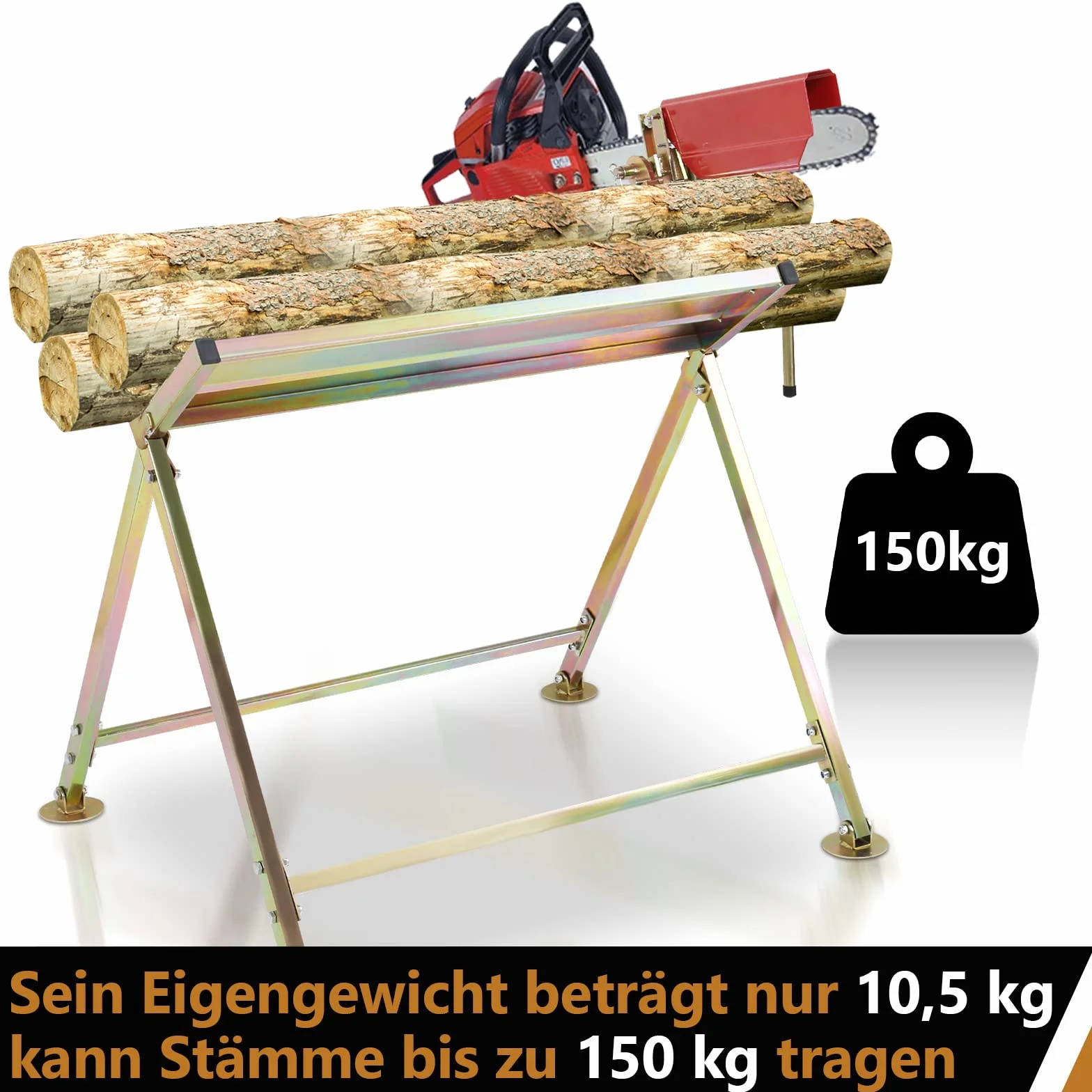 Caballete con soporte para motosierra, protector de cadena, soporta hasta 150 kg, caballete para motosierras, 81 x 72 x 78,5 cm, caballete plegable, adecuado para talleres de aserradero