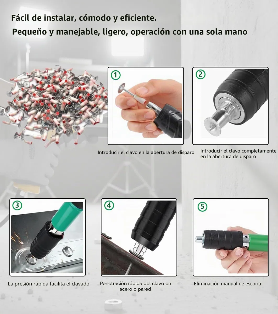 400 clavos para pistola de clavos manual, pistola de clavos para hormigon, pistola de clavos de 7,3 mm clavos de acero clavadoras de hormigón, para techos de hormigón y conductos de cables.