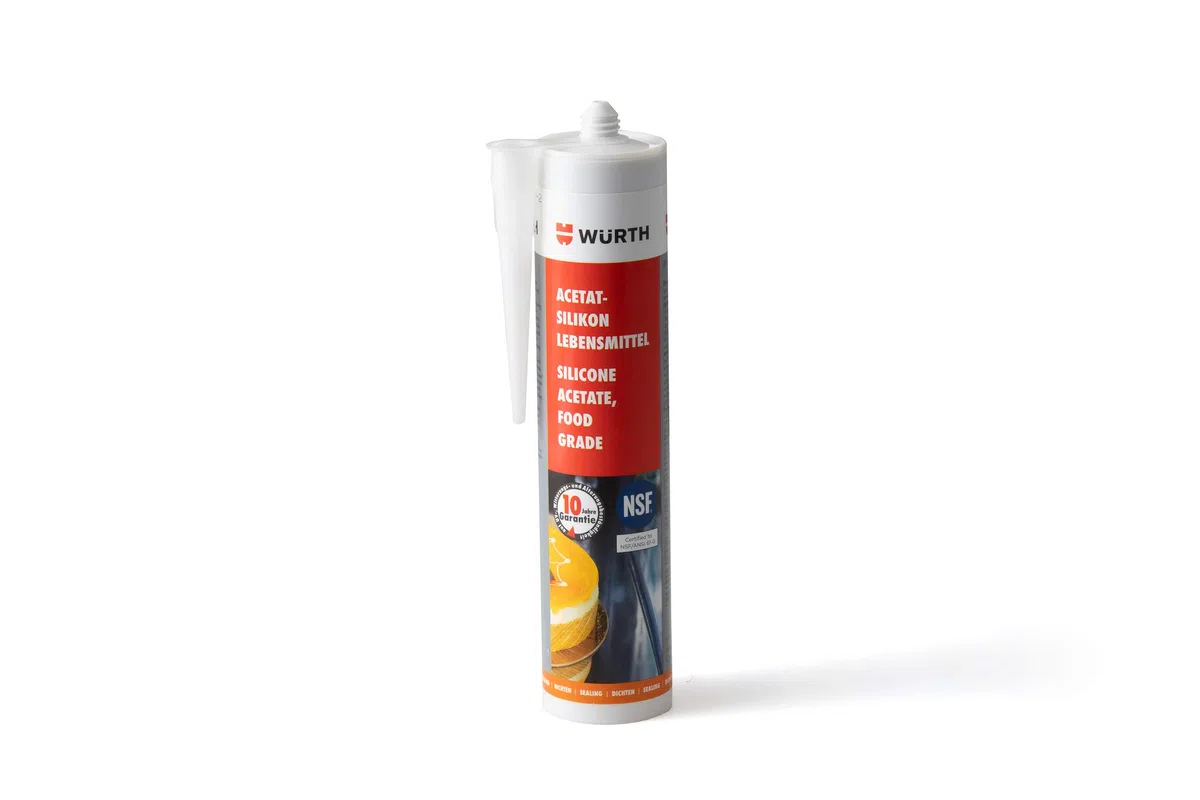 Würth Acetat 08925501 - Cartucho de silicona transparente para alimentos (310 ml)