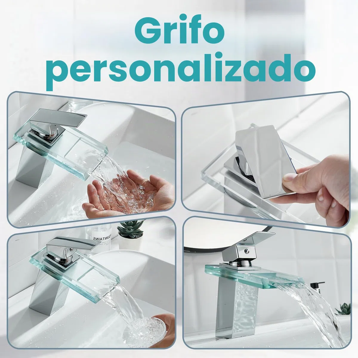 Grifo de baño, Armadura de cascada de vidrio para el baño, Grifo de lavabo monomando, Cromo
