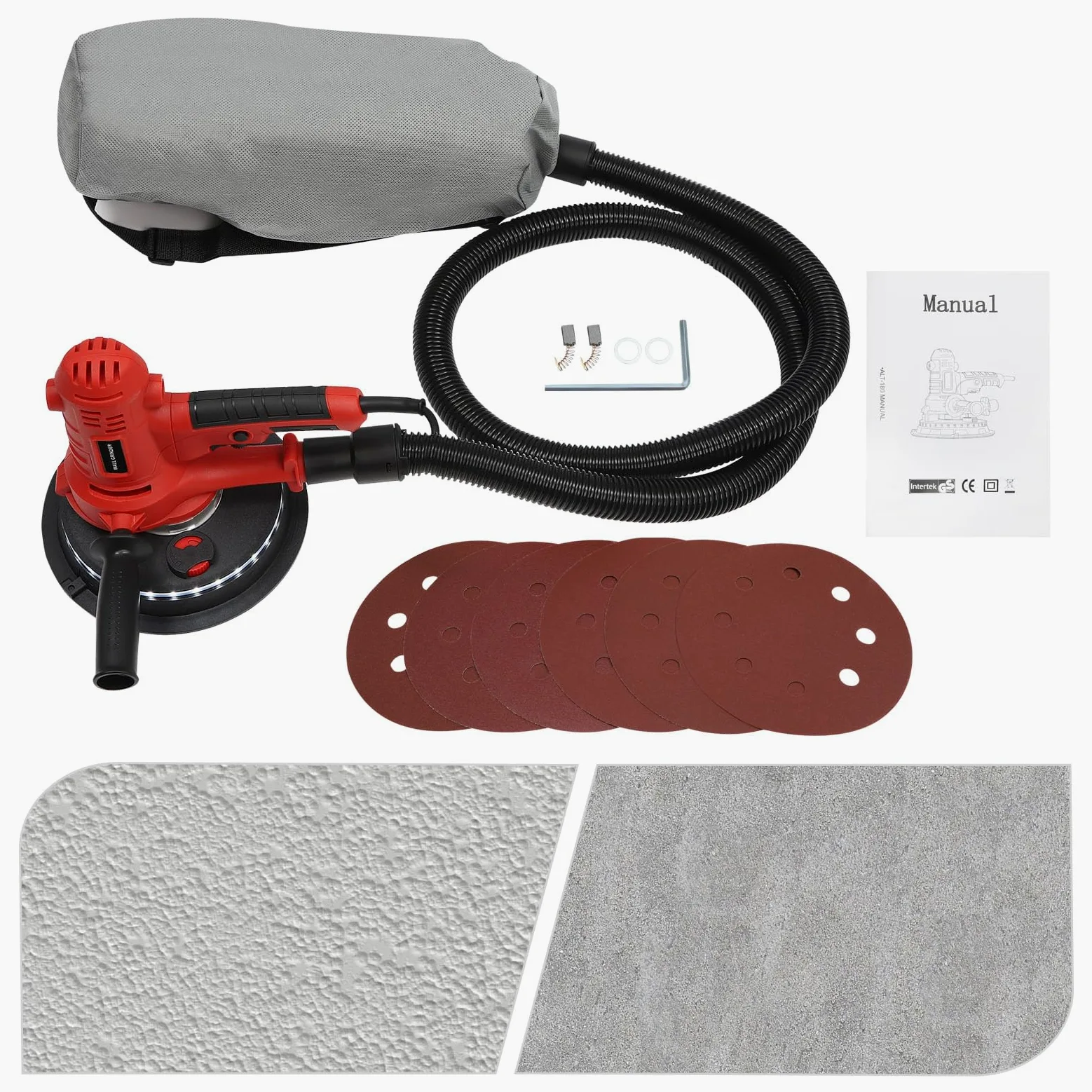 Lijadora de Pared y Techo 220V 1200W | Pulidora Portátil con Luz LED y Succión Ajustable | Para Paneles en Seco, Yeso y Masilla | Control de Polvo, Ligera y Potente