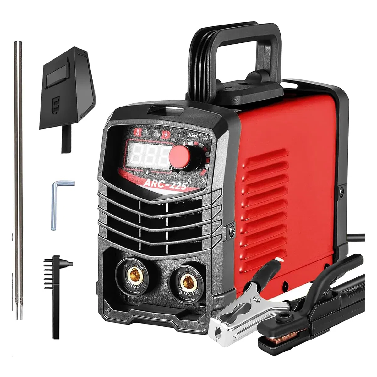 Soldador Inverter ARC 220V 225A, máquina de soldadura eléctrica portátil IGBT con pantalla digital LCD para soldadores y mantenimiento de diversos equipos (Rojo)