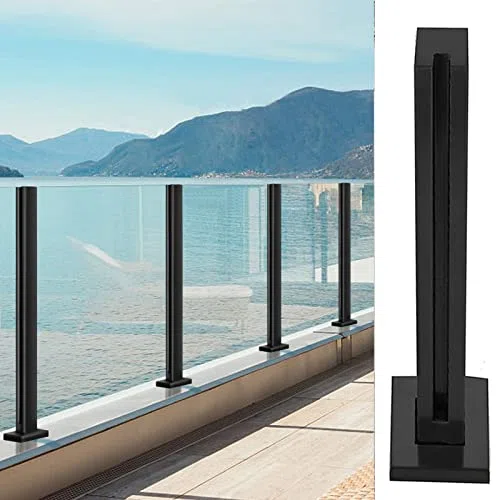 Sistema de barandilla de escalera de vidrio de acero inoxidable con paneles negros para vidrio endurecido, balaustrada de metal para hogares modernos