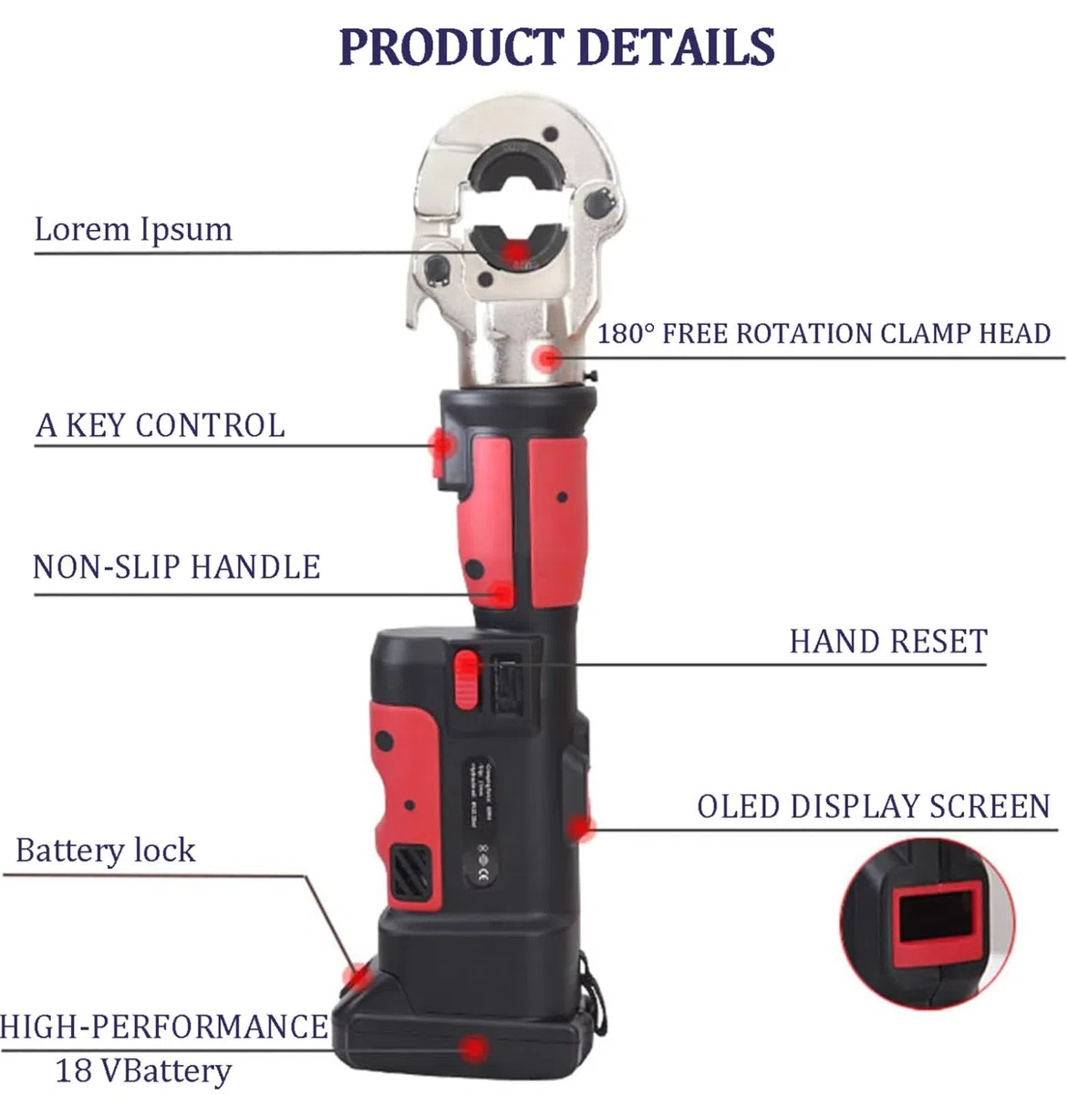 Herramienta de crimpado hidráulica eléctrica, crimpadora de terminales de cable de alto rendimiento. Kit de herramientas para terminales de cables eléctricos, rango de 16 a 300 mm² red