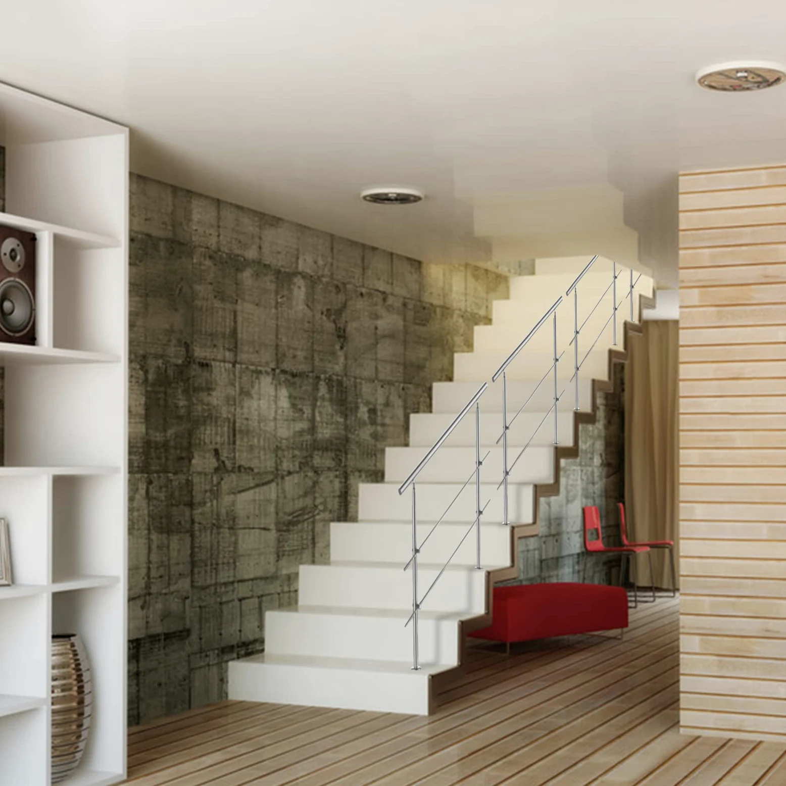 Sonnewelt Pasamanos escalera acero inox 150 * 4.2 * 106.5cm,2 barras,barandilla con kit de instalación,para interiores y exteriores, escaleras, balcón, balaustrada