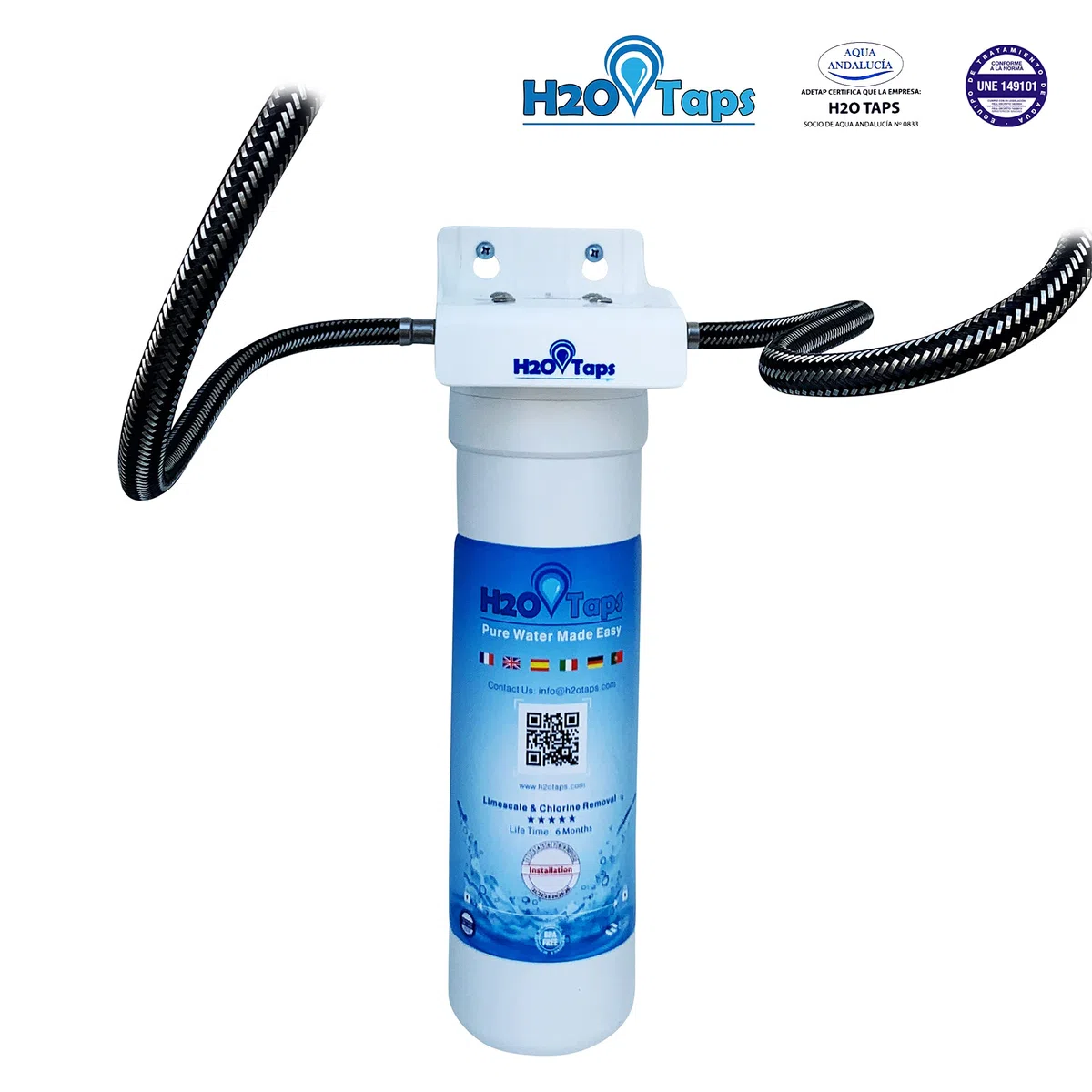 Filtro de Agua para debajo del fregadero - Purificador de agua, Sistema de filtrado, Reduce cal, plomo, cloro, metales - Filtro bajo encimera, Alta Capacidad, Fácil de Instalar