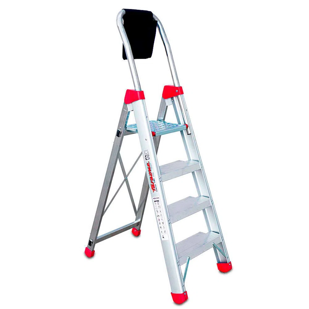 Faraone - Escalera de Aluminio - Escalera de Tijera DOMUS04-162 x 50 x 15 cm - Escalera 4 Peldaños - Máxima Seguridad - Fácil Transporte - Peldaños Anchos y Cómodos