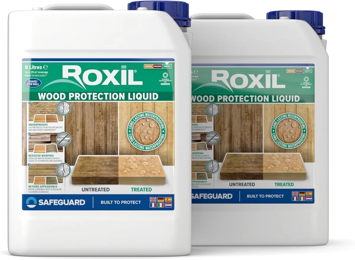 Roxil Tratamiento de Fondo Impermeabilizante Transparente para Madera Exterior - 5L x 2 - Proporciona Hasta 10 Años de Protección e Impermeabilización Incolora
