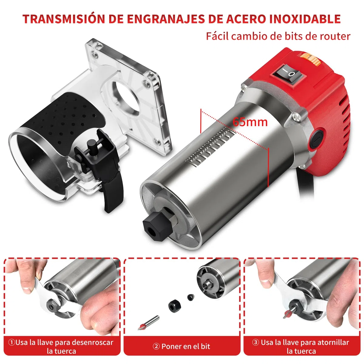 Fresadora de madera 800 W, 6 velocidades variables, 6,35 mm, cortador eléctrico de madera con juego de 15 puntas de 1/4 pulgadas, 30000 RPM Rebajadora Eléctrica