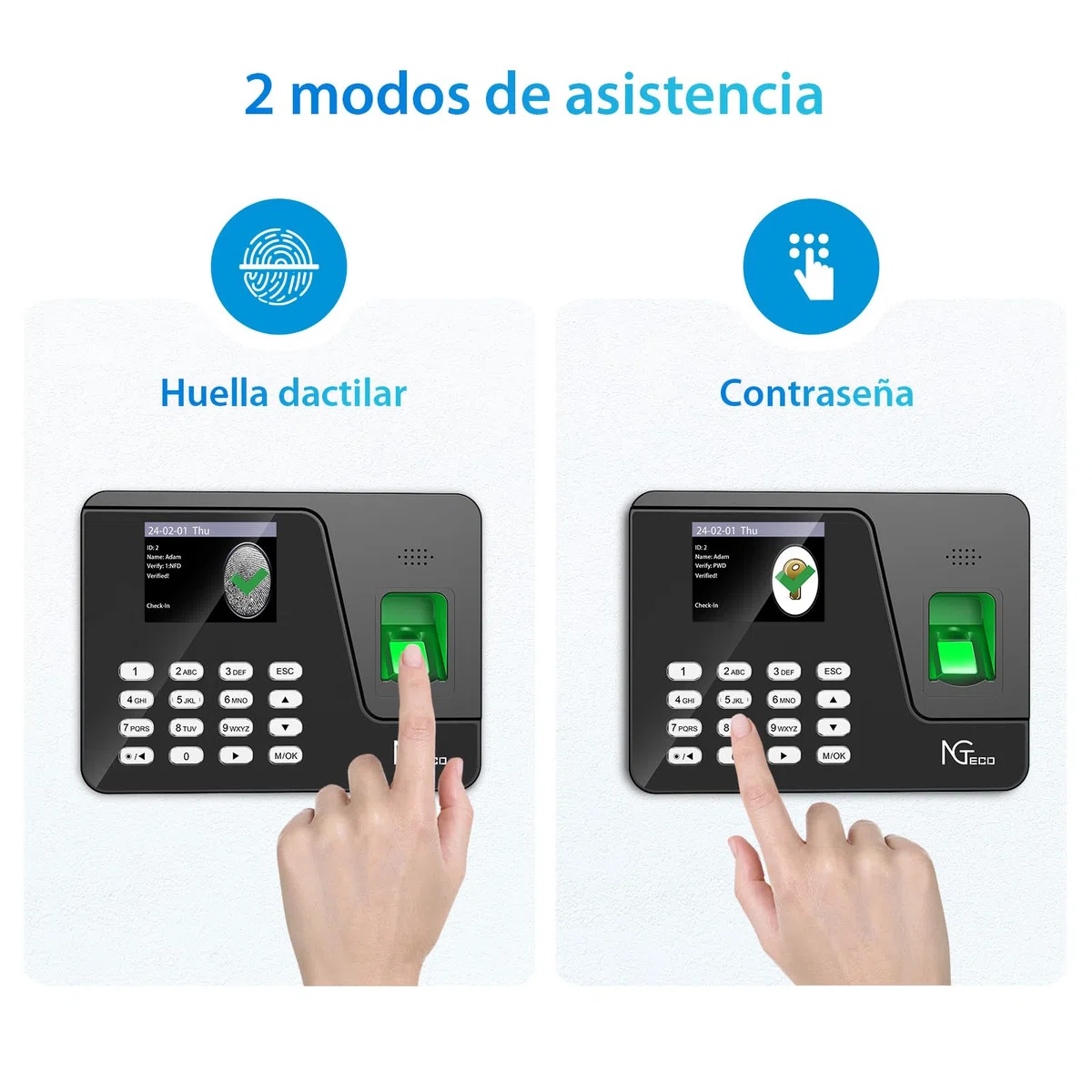 NGTeco Control Horario Empleados con Instalación Sencilla para Pequeñas Empresas en España, Funciona sin Internet, Cálculo Automático y Reloj Fichar con Huella AS10 (Sin Cuota Mensual)