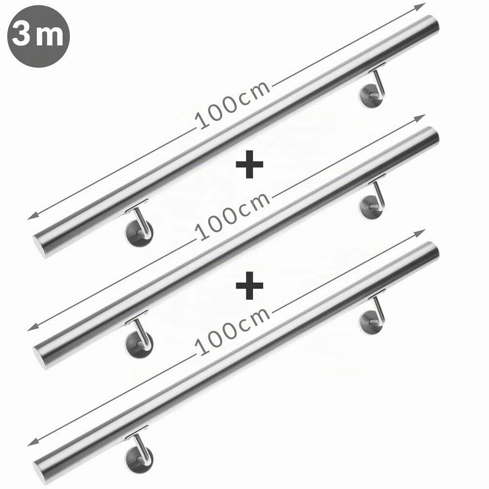 Monzana Pasamanos de Acero Inoxidable Barandilla de Pared para Escalera 300cm Soporte Pared Interior Exterior