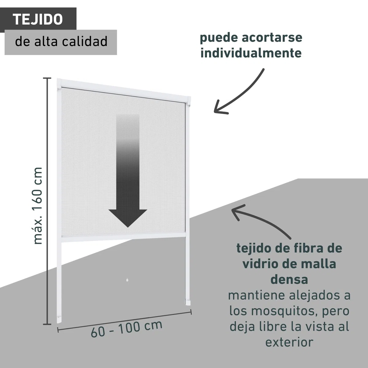 Windhager Cortina Enrollable, mosquitera, Marco de Aluminio para Ventanas, acortable Individualmente, 100 x 160 cm, Blanco, 04320