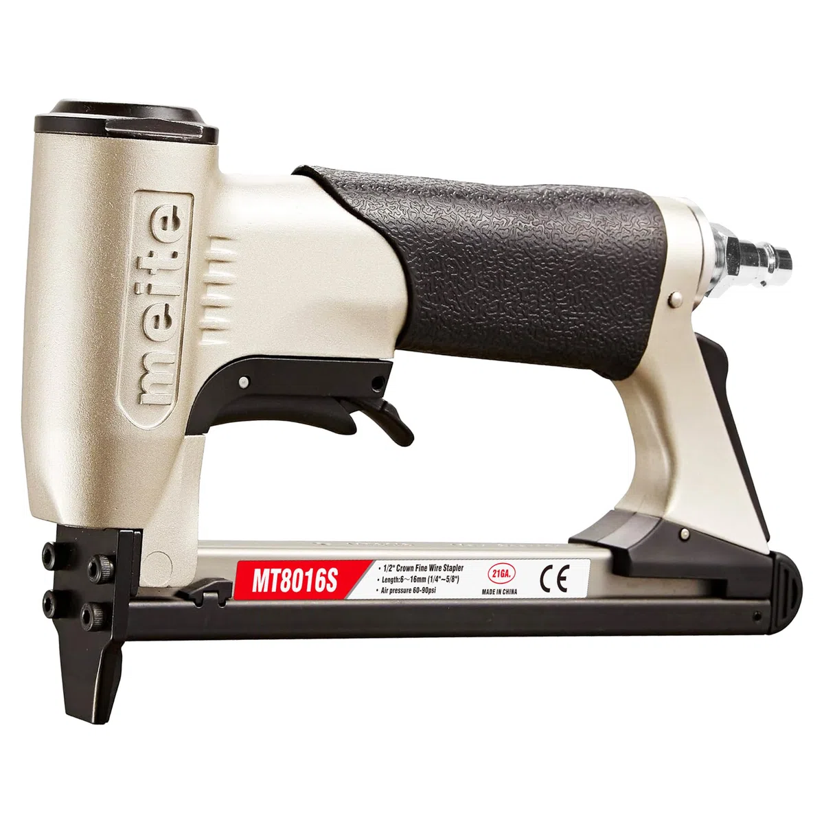 meite Grapadora neumática para tapicería MT8016S con gatillo de seguridad, para grapas calibre 21 de corona de 12 mm, ideal para carpintería, bricolaje y uso profesional, Grapadoras y clavadoras