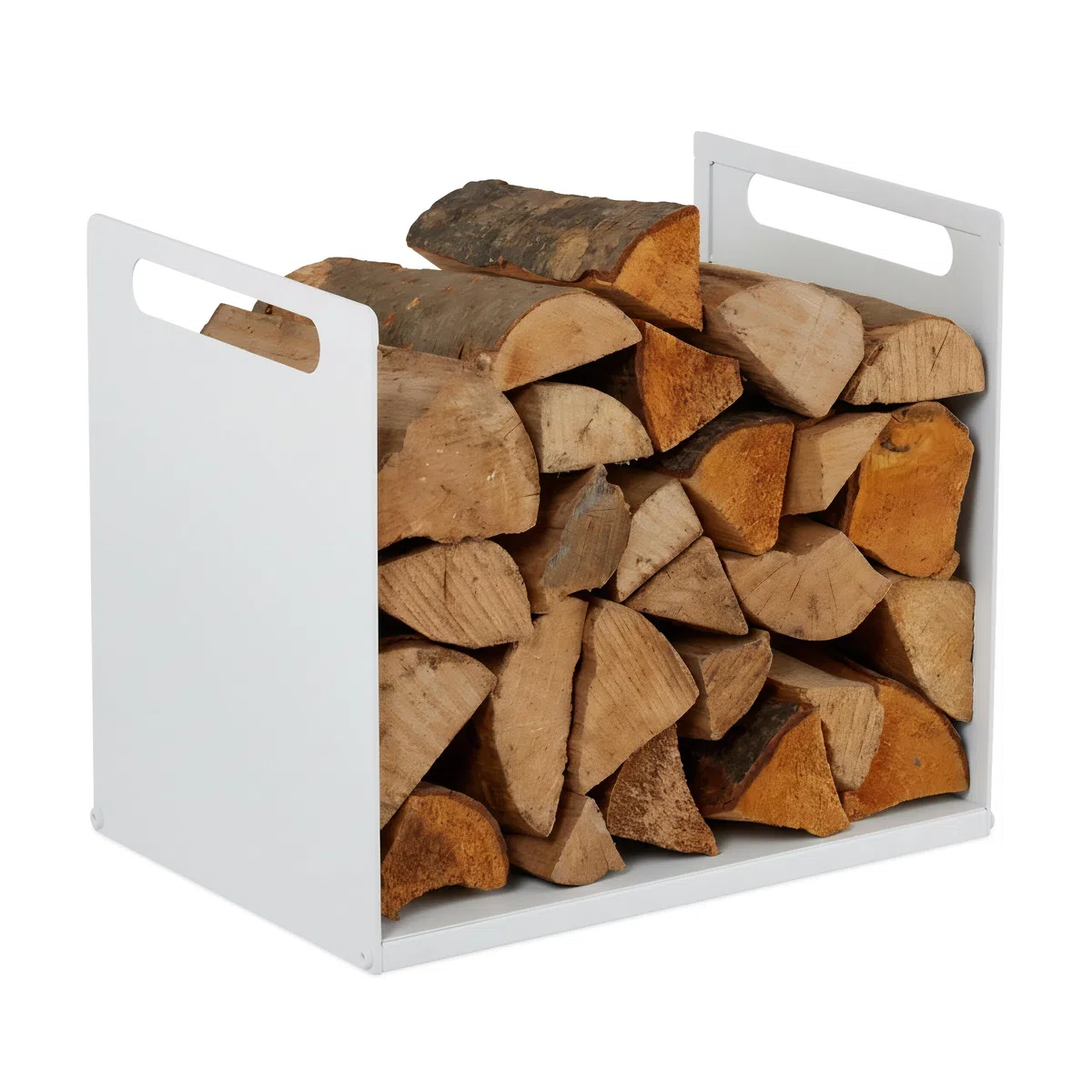 Relaxdays, Metal, Moderno, HBT: 35 x 40 x 30 cm, Estante para leña y Madera apilada, Blanco, 100% Hierro