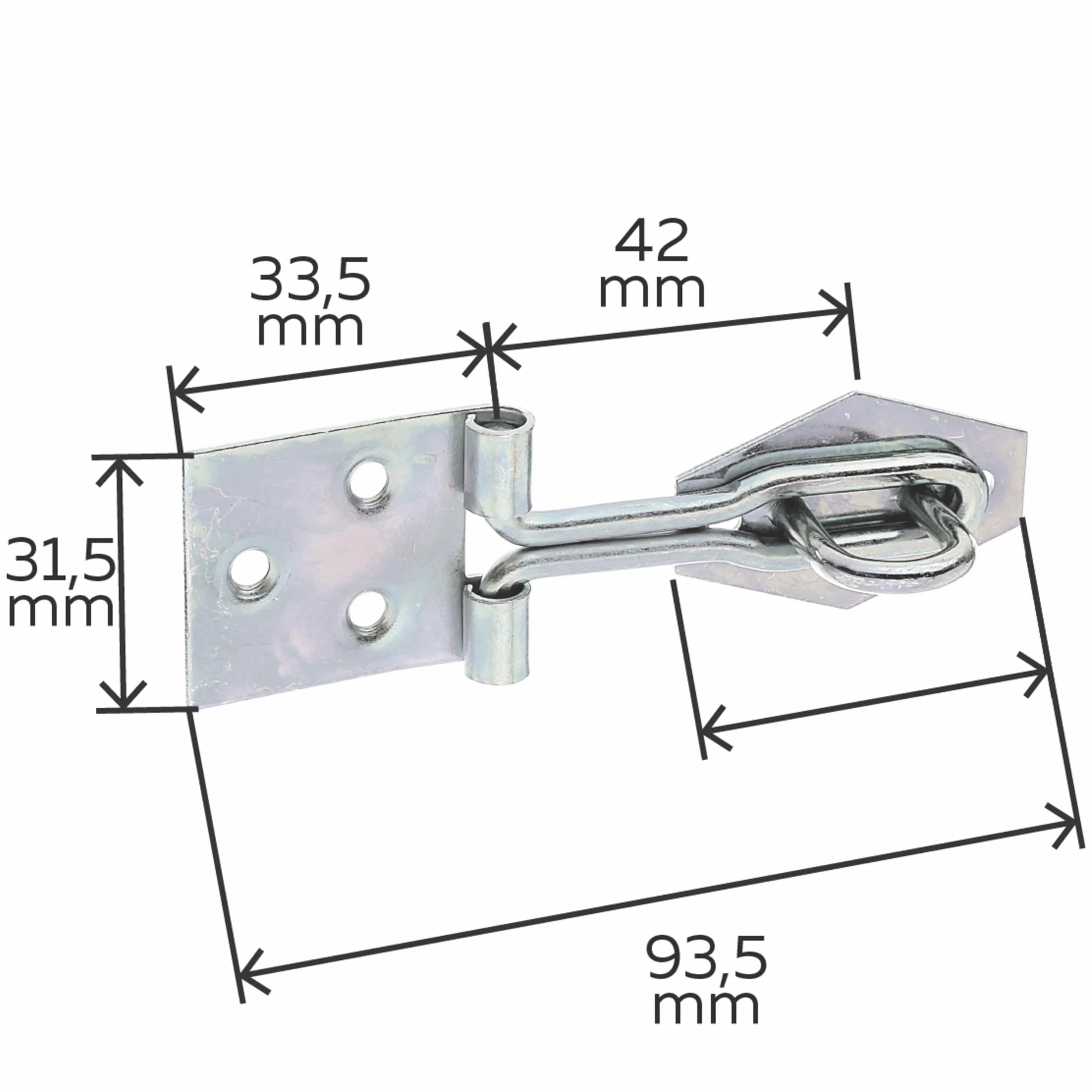 Alberts 348212 Solapamiento, con bucle, galvanizado, pasivado con película gruesa, 93,5 x 31,5 mm
