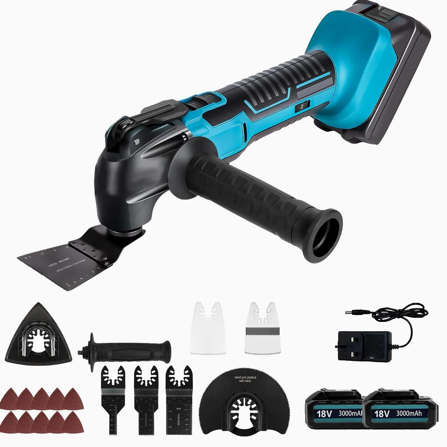 Multiherramienta Oscilante, Herramienta Multifunción a Batería con 6 Velocidades Variables, 8500-22000RPM, Herramienta Oscilantes con 2 Batería de 3000 mAh para Cortar, Lijar, Raspar, Serrar