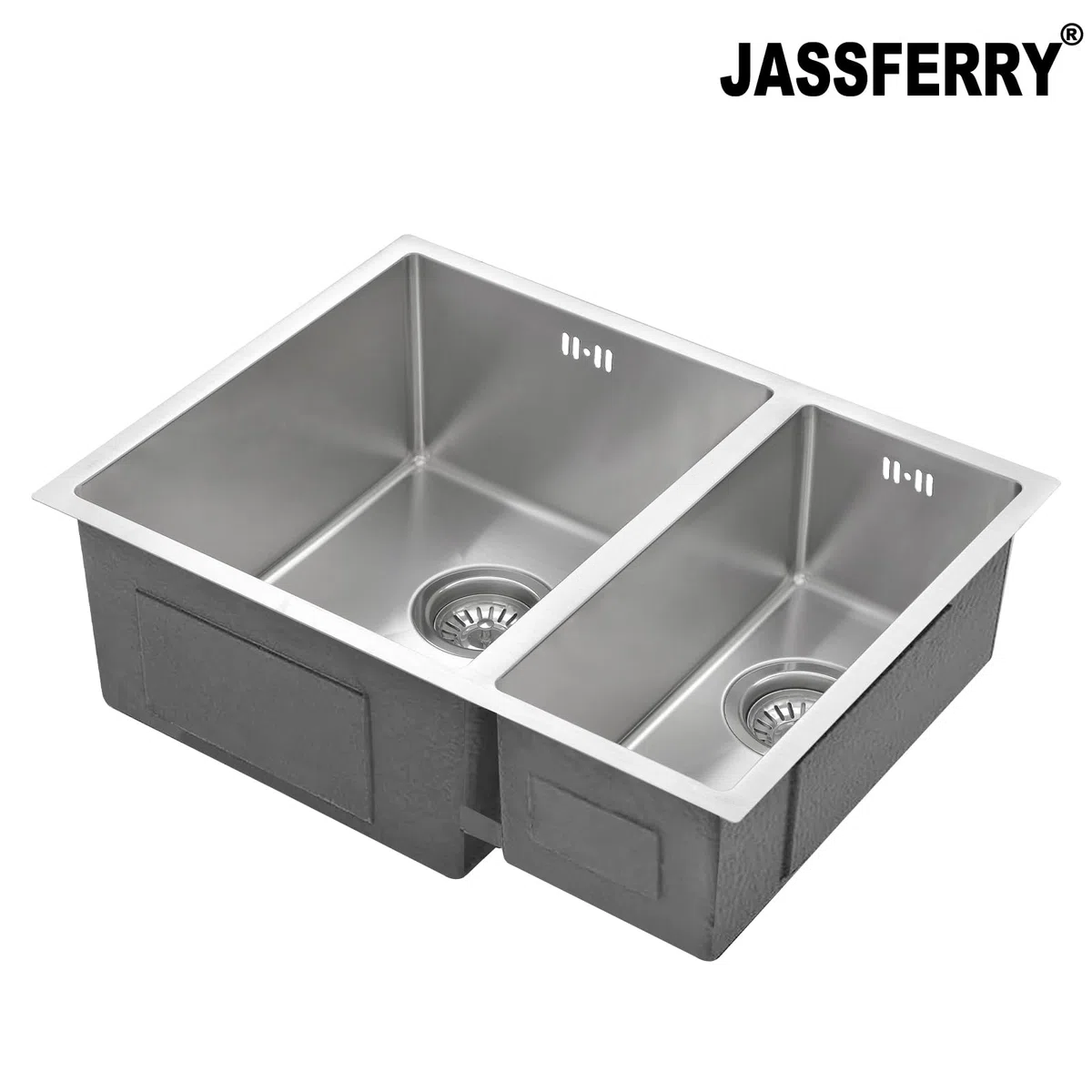 JASSFERRY Fregadero de cocina 1,5 senos, de Acero Inoxidable, bajo encimera, con colador de residuos