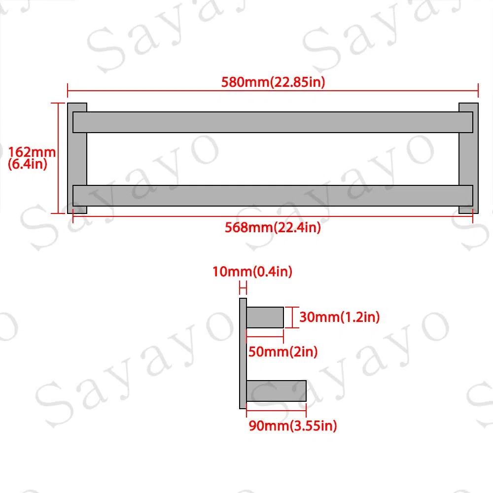 SAYAYO Toalleros de Baño Toallero Negro Doble Barra de Toalla Pared Accesorios Baño Negro Acero Inoxidable Colgador Trapos Cocina para Baño y Cocina 58CM, EGOY002-B