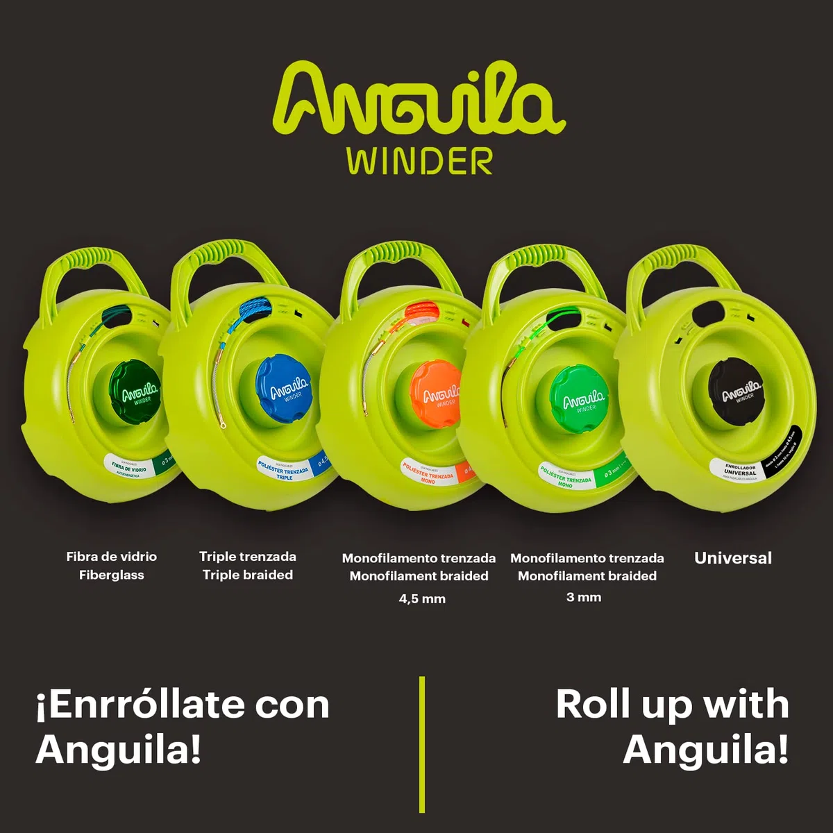 Anguila Max | Winder | Enrollador Universal | Color Negro | Diámetro desde 3 hasta 4,5mm | Hasta 32 metros