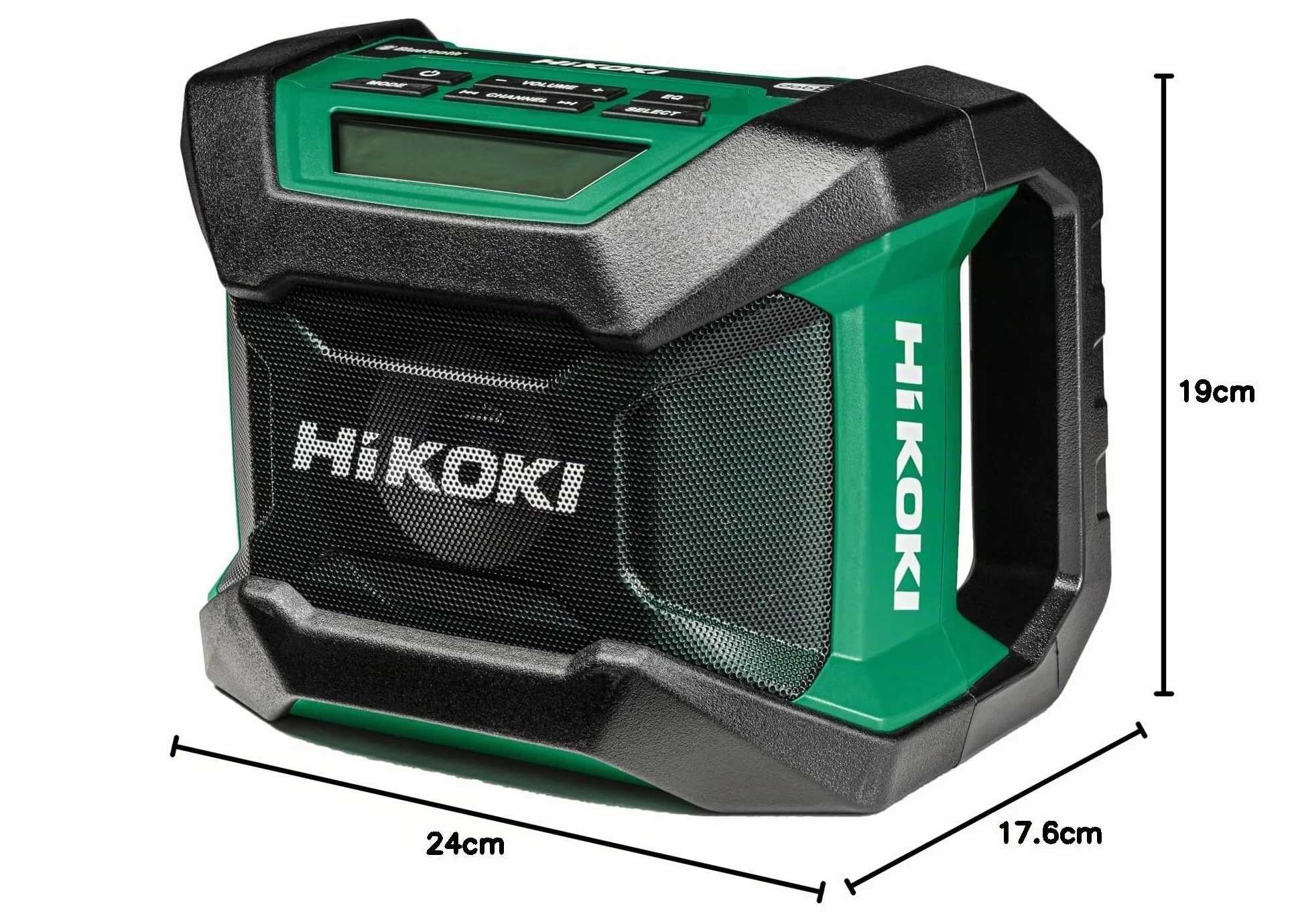 HiKOKI Radio de Obra a batería – 18 V – Bluetooth y Dab+/FM, Carcasa Robusta, Alto Volumen, Sonido Claro, Funcionamiento con Cable Posible, Pantalla con retroiluminación – con Adaptador de Corriente