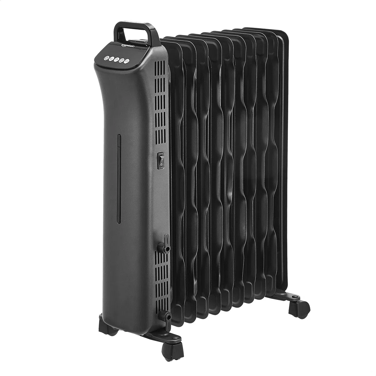 Amazon Basics - Radiador portátil de aceite, con control digital, 11 aletas ondulantes y control remoto, 2500 W, color negro