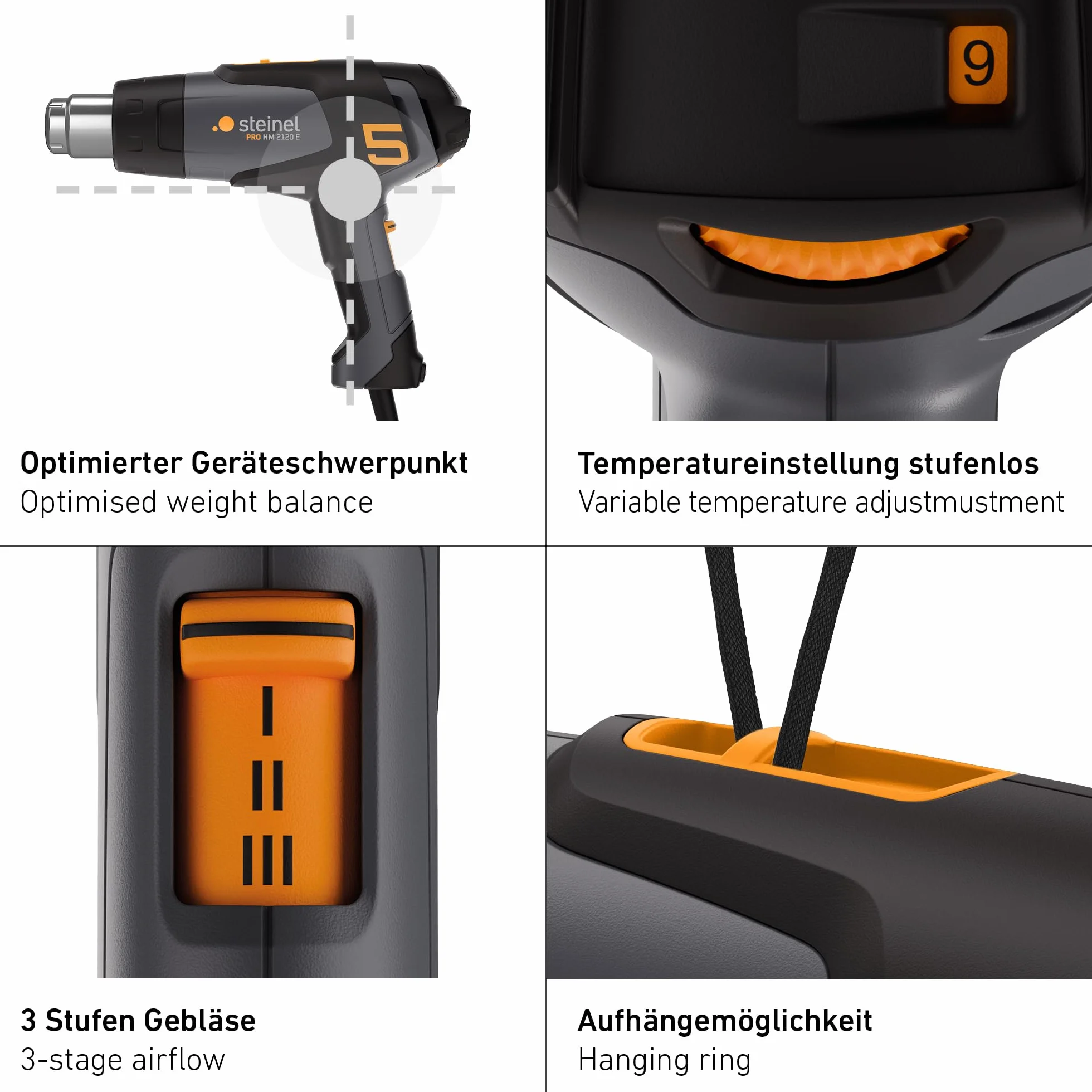 Steinel Pistola de aire caliente HM 2120 E 2200 W 80-650°C Protección térmica