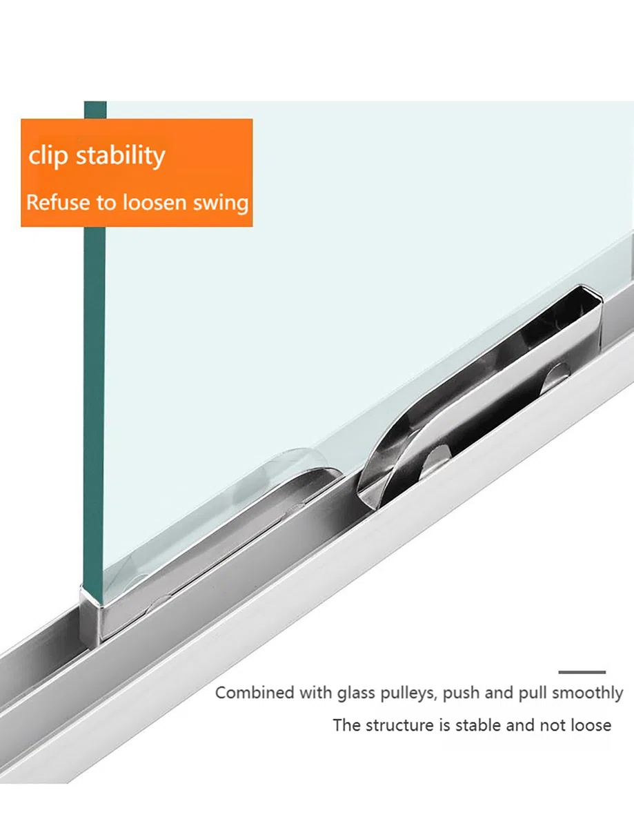 Kit de riel para puerta corredera de cristal, riel de aluminio de doble canal con rodillos silenciosos, se adapta a vitrinas y armarios, incluye 4 poleas