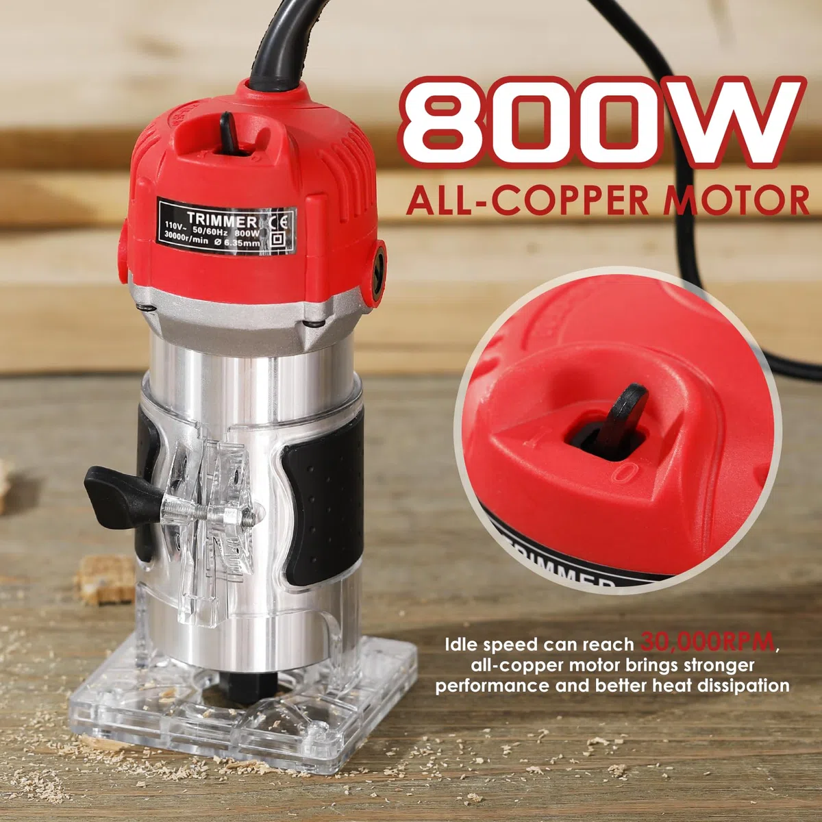 Fresadora de Madera, Weytoll Fresadora para Madera Electrica, 220V, 800W, 30000r/min