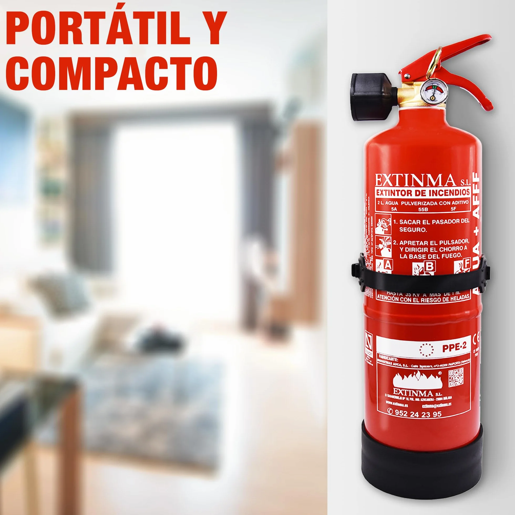 Extintor Espuma ABF 2L Homologado CE AENOR Portátil Compacto Seguridad