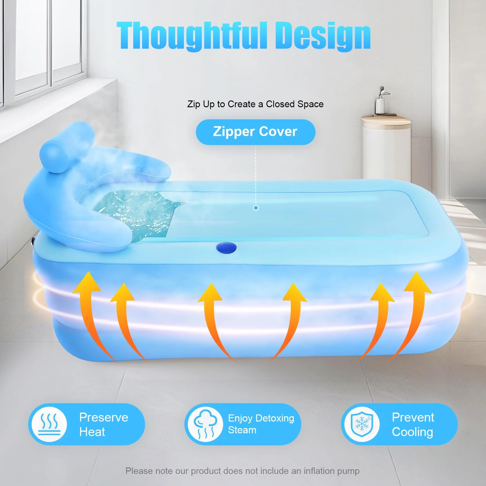 Bañera hinchable autoportante, móvil, plegable, 160 x 84 x 64 cm, para adultos y niños, con reposacabezas